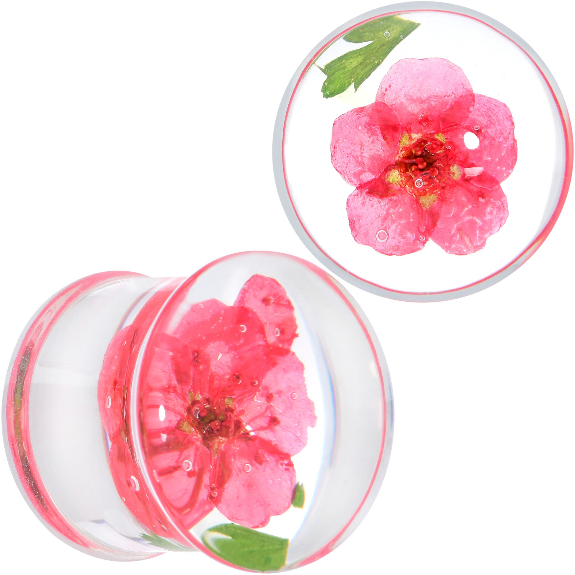 Clear Acrylic Color Pressed Flower Double Flare Plug Set