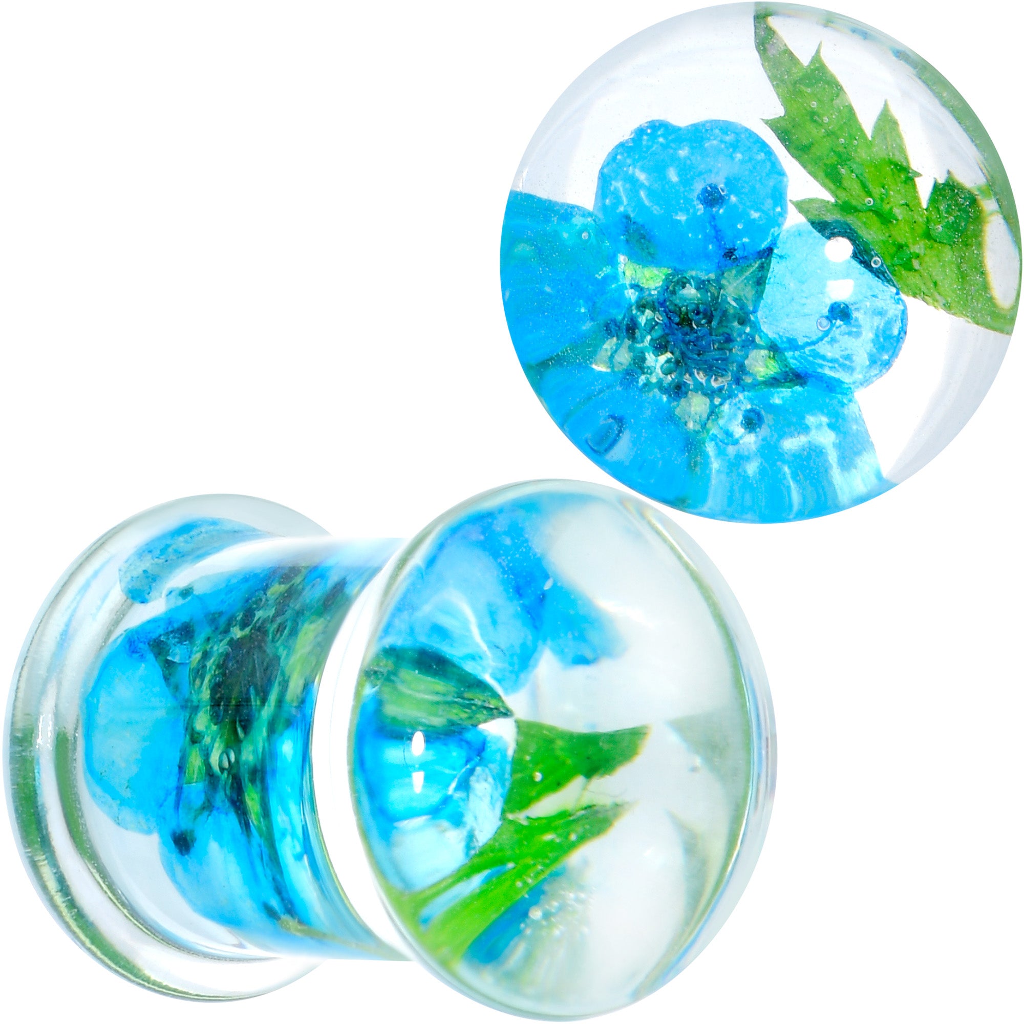 Clear Acrylic Color Pressed Flowers Double Flare Plug Set