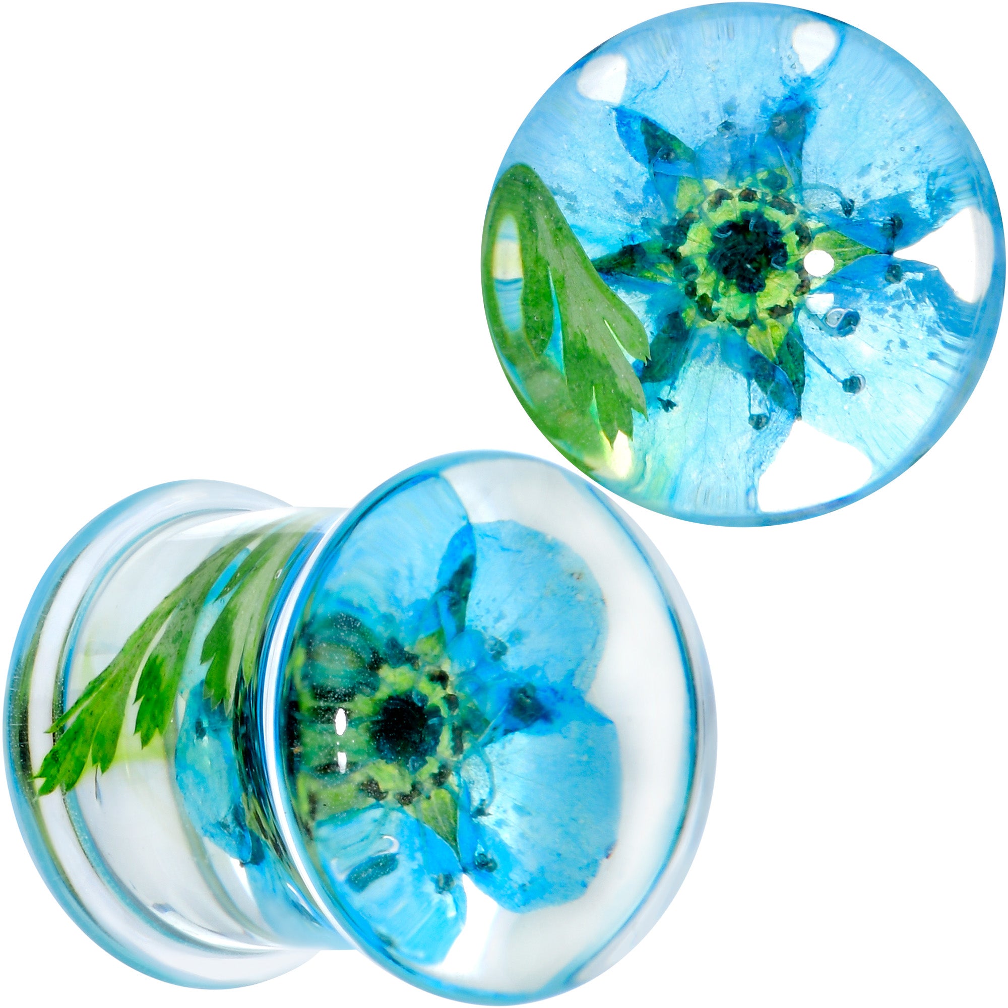 Clear Acrylic Color Pressed Flowers Double Flare Plug Set