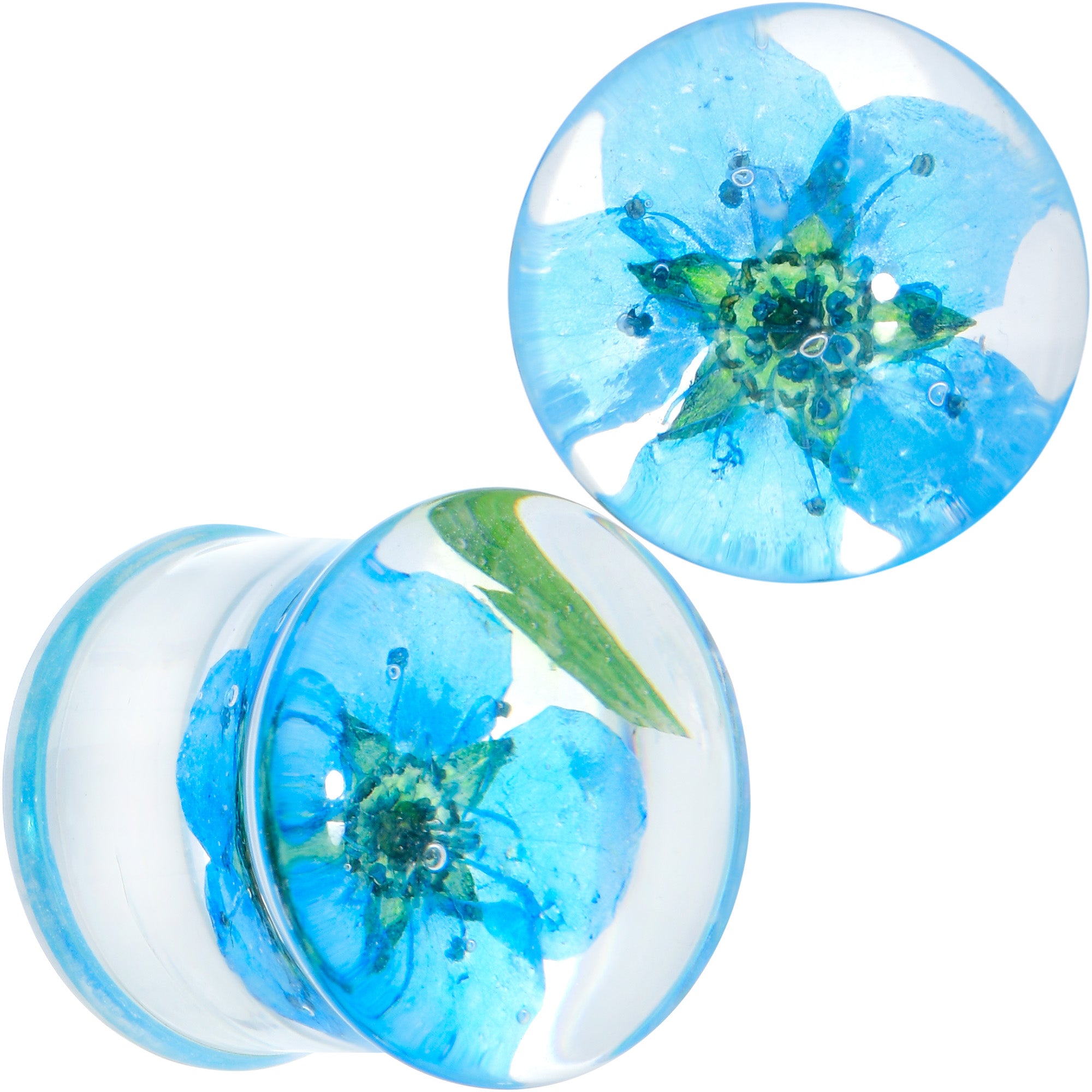 Clear Acrylic Color Pressed Flowers Double Flare Plug Set