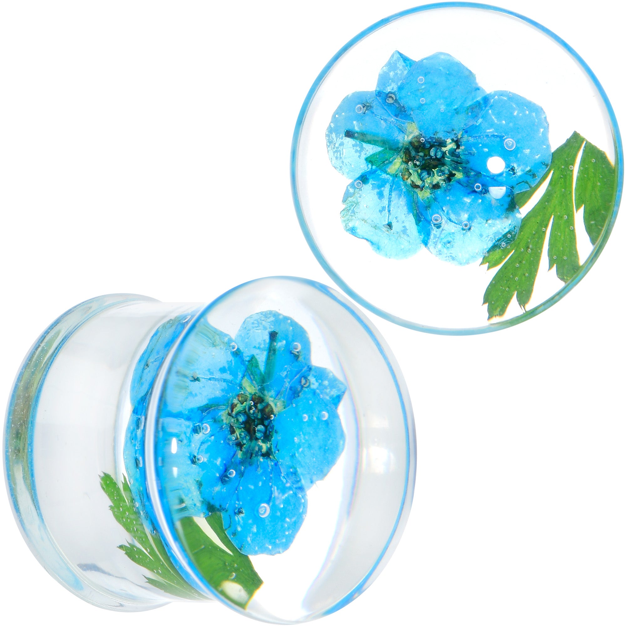 Clear Acrylic Color Pressed Flowers Double Flare Plug Set