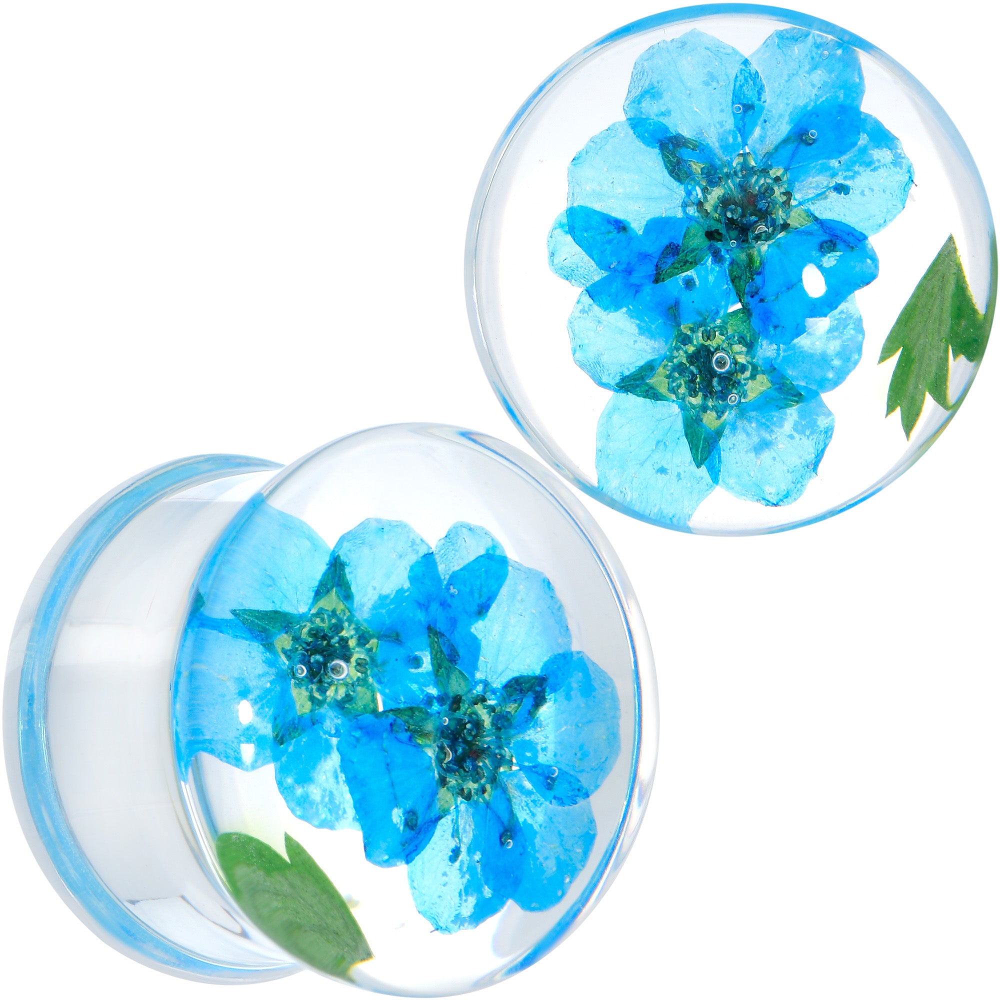 Clear Acrylic Color Pressed Flowers Double Flare Plug Set