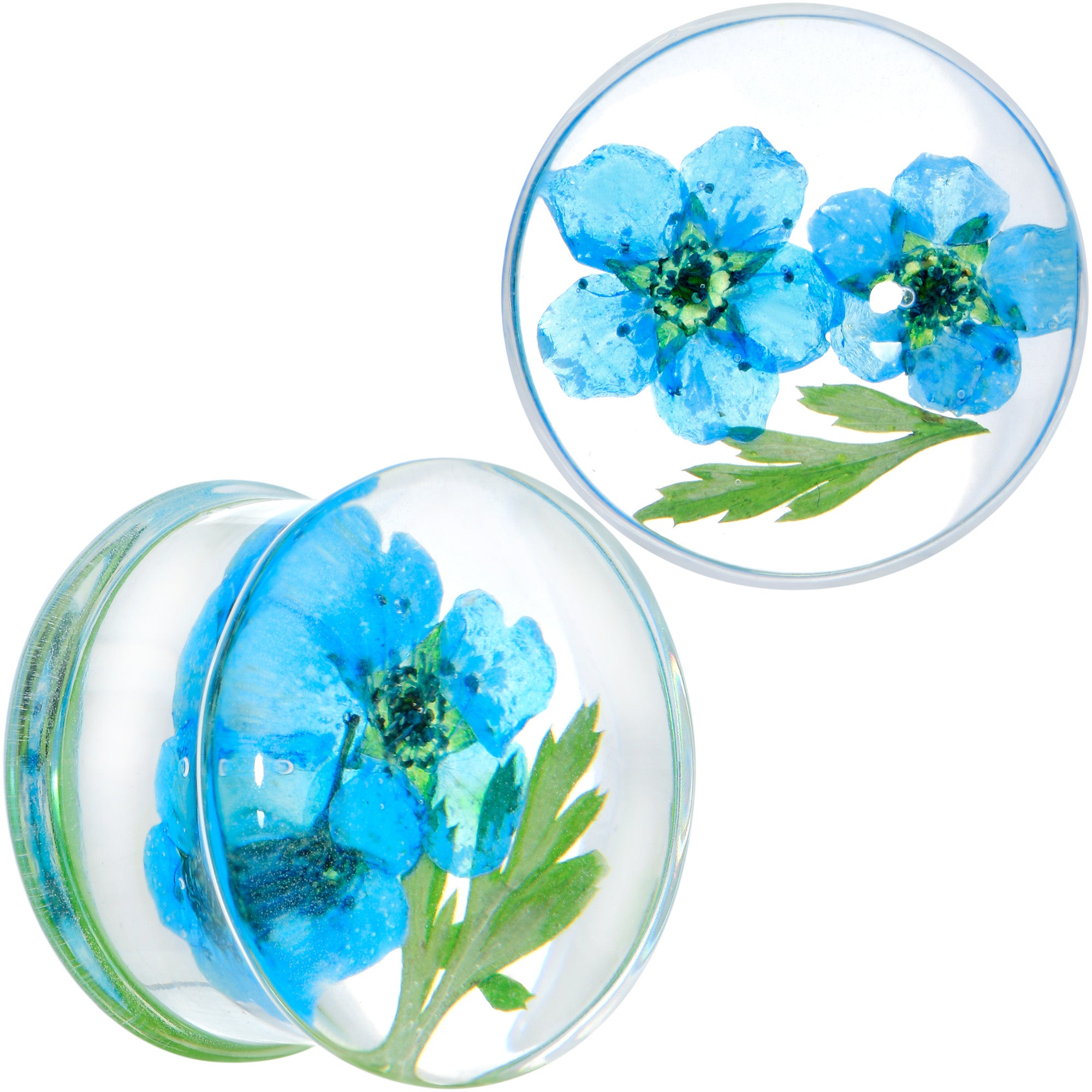 Clear Acrylic Color Pressed Flowers Double Flare Plug Set