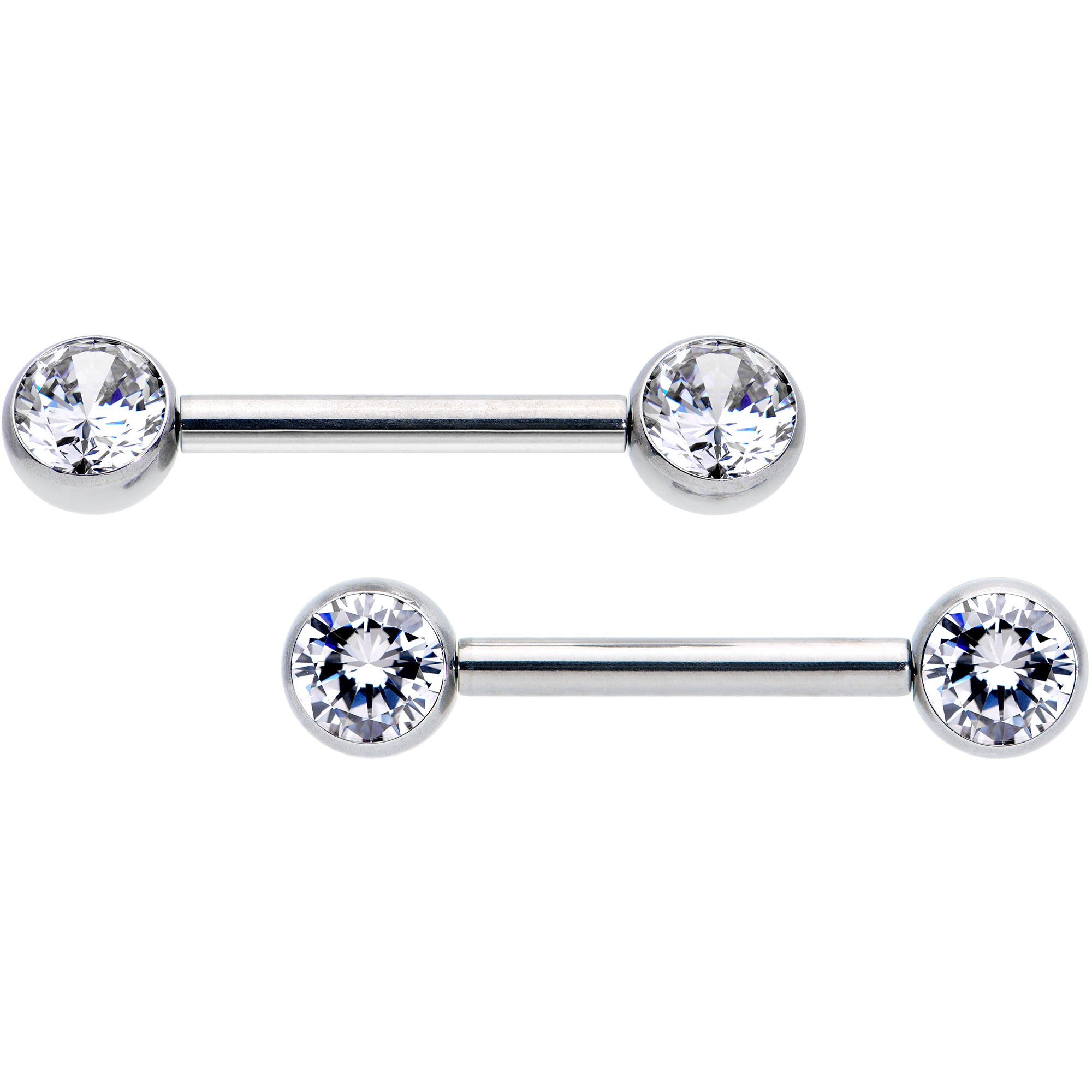 14 Gauge 1/2 Clear CZ Gem G23 Titanium Threadless Nipple Ring Set