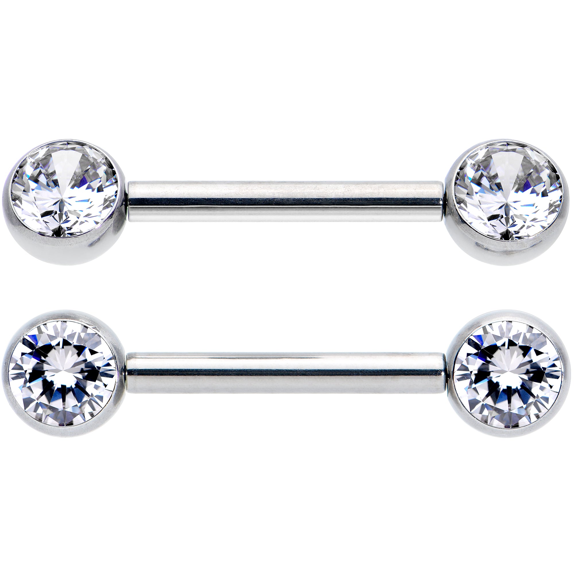 14 Gauge 1/2 Clear CZ Gem G23 Titanium Threadless Nipple Ring Set