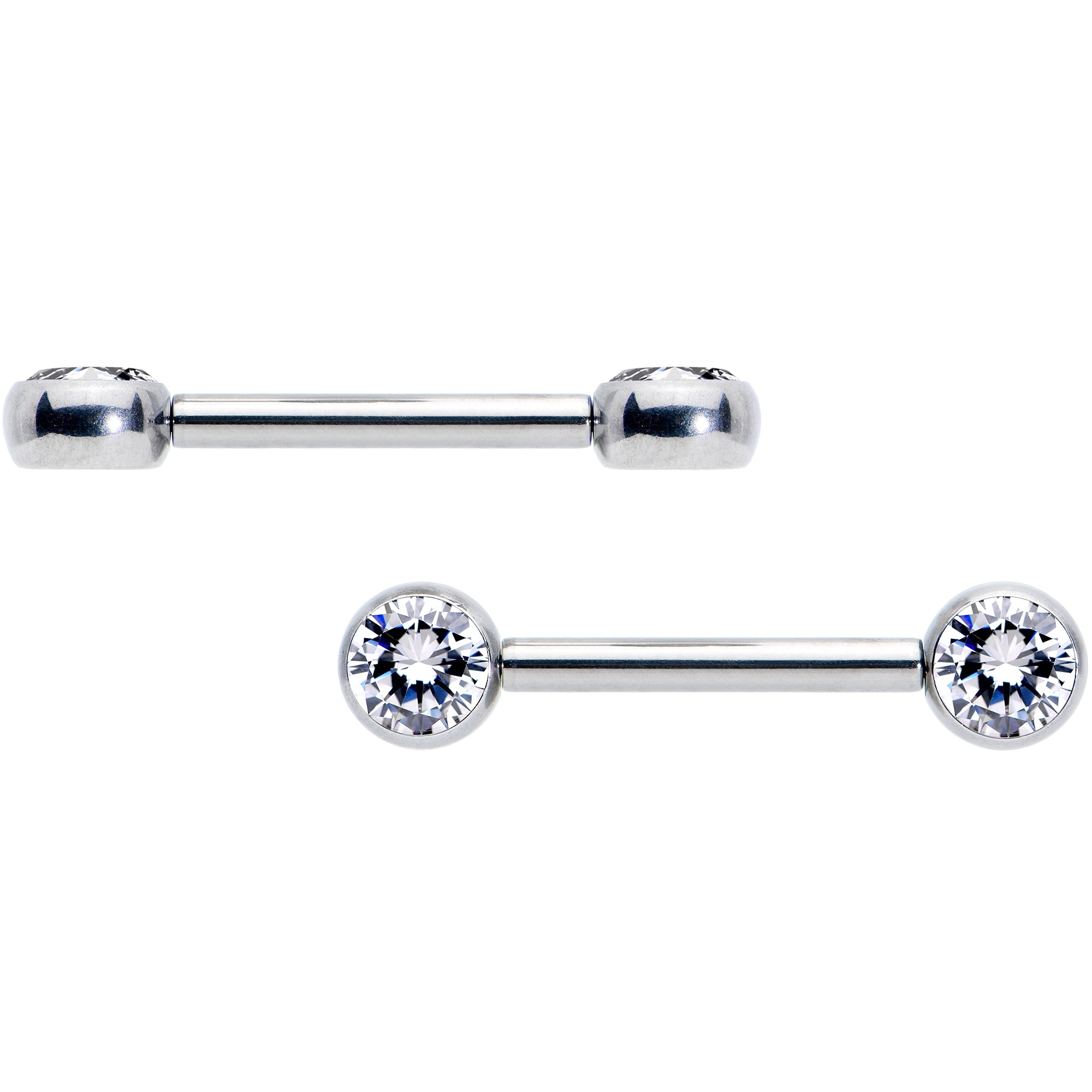 14 Gauge 1/2 Clear CZ Gem G23 Titanium Threadless Nipple Ring Set