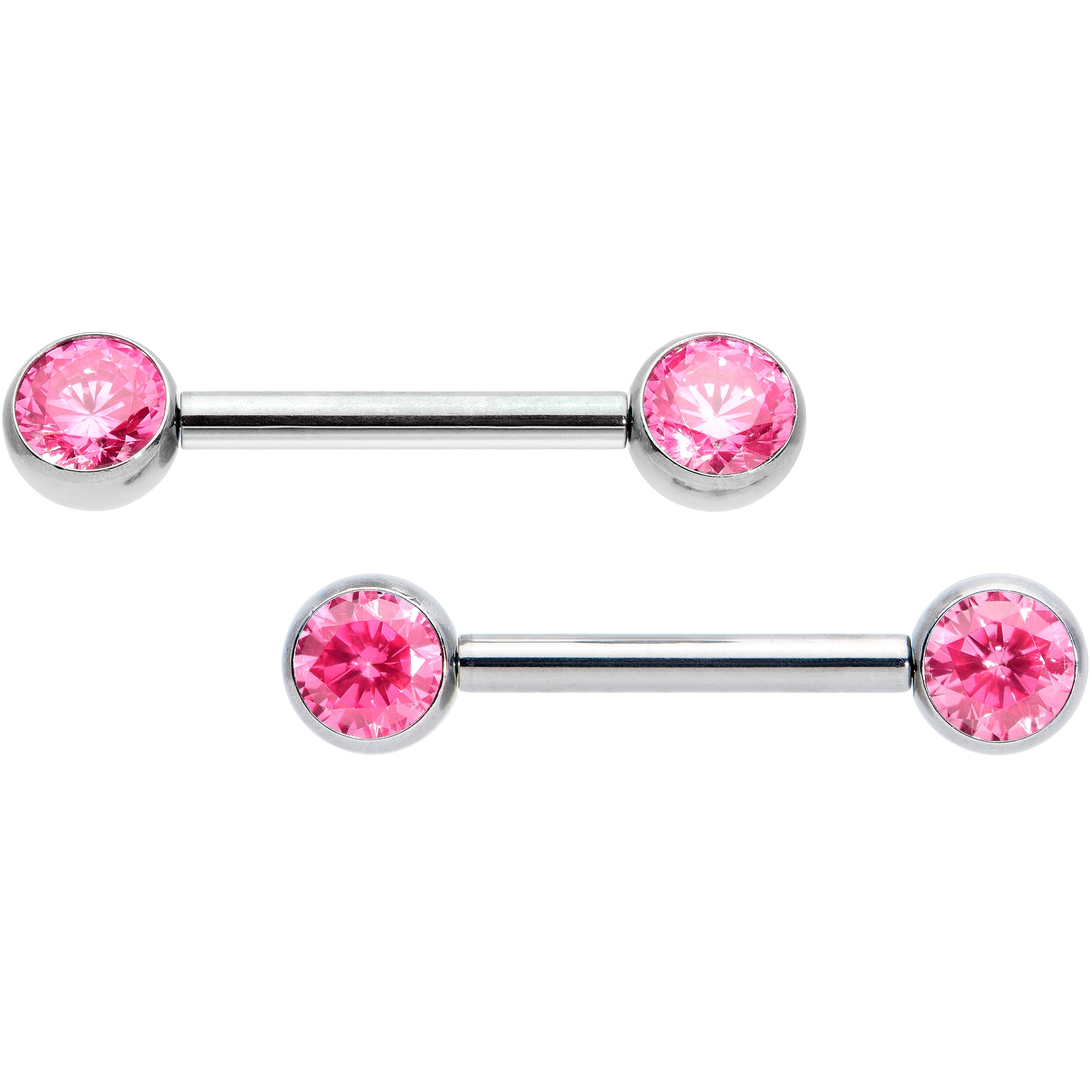 14 Gauge 1/2 Pink CZ Gem G23 Titanium Threadless Nipple Ring Set