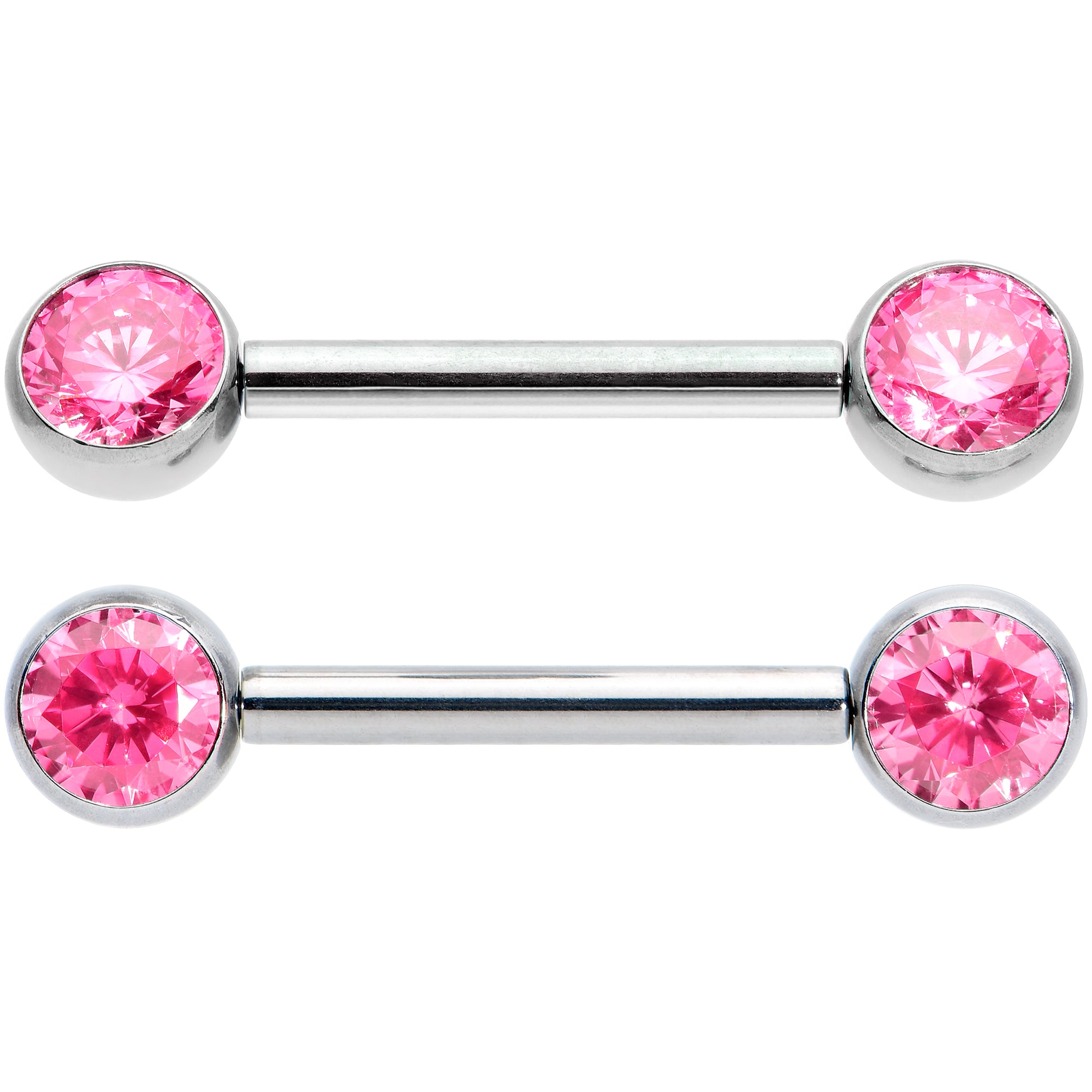 14 Gauge 1/2 Pink CZ Gem G23 Titanium Threadless Nipple Ring Set