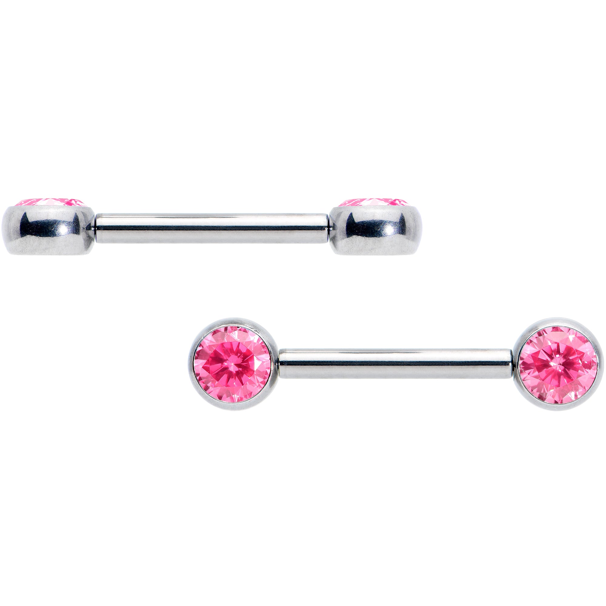 14 Gauge 1/2 Pink CZ Gem G23 Titanium Threadless Nipple Ring Set