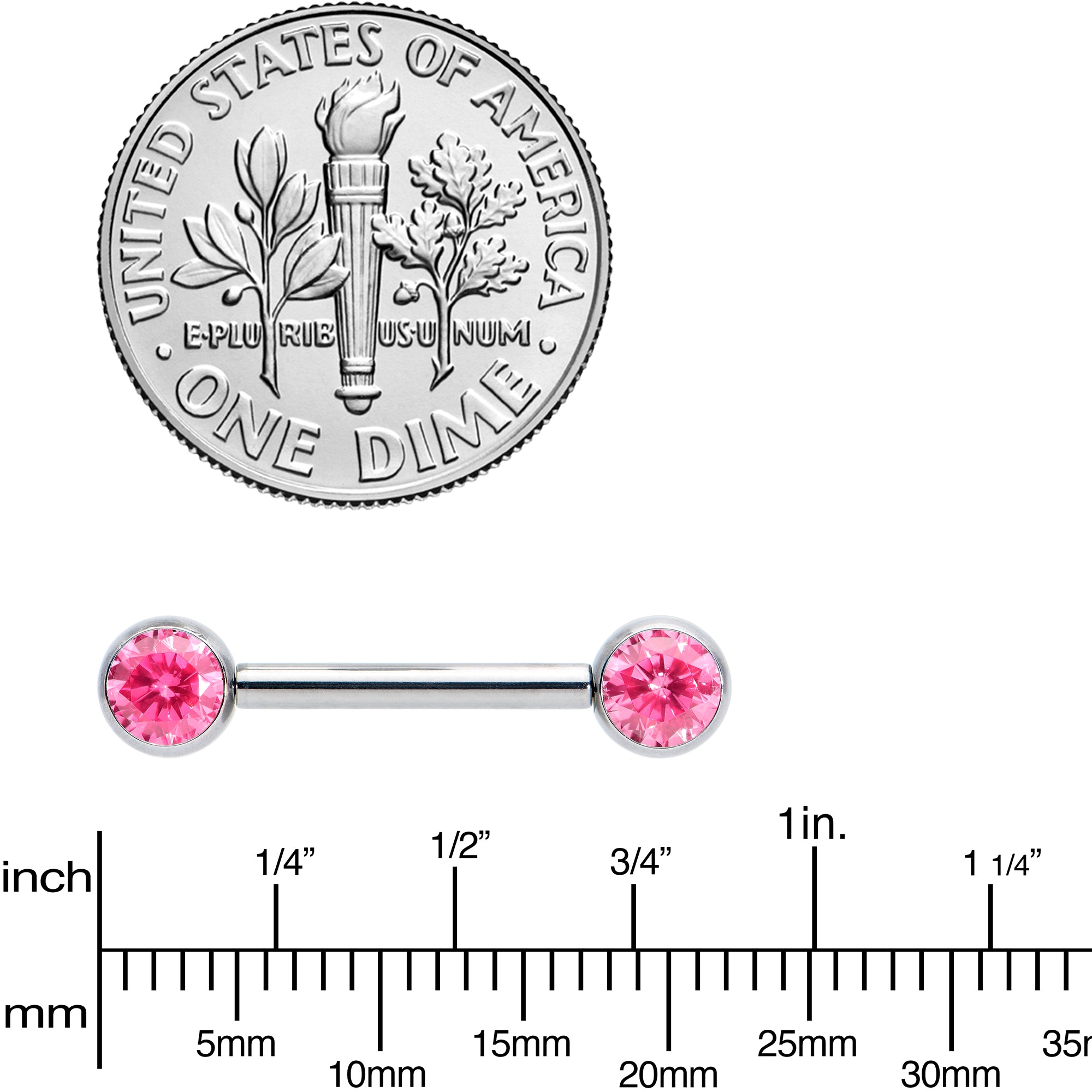 14 Gauge 1/2 Pink CZ Gem G23 Titanium Threadless Nipple Ring Set