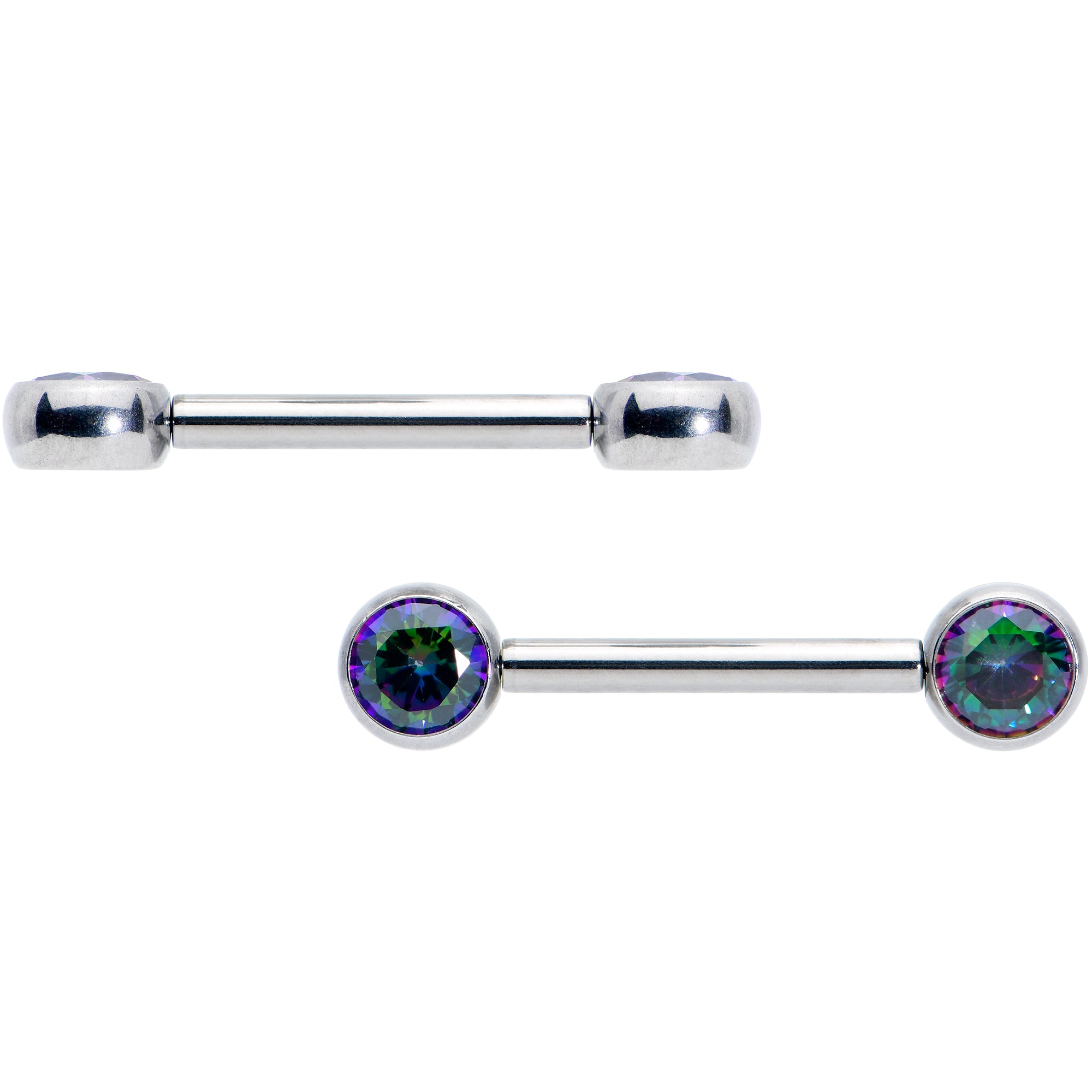 14 Gauge 1/2 Vitrail CZ Gem G23 Titanium Threadless Nipple Ring Set