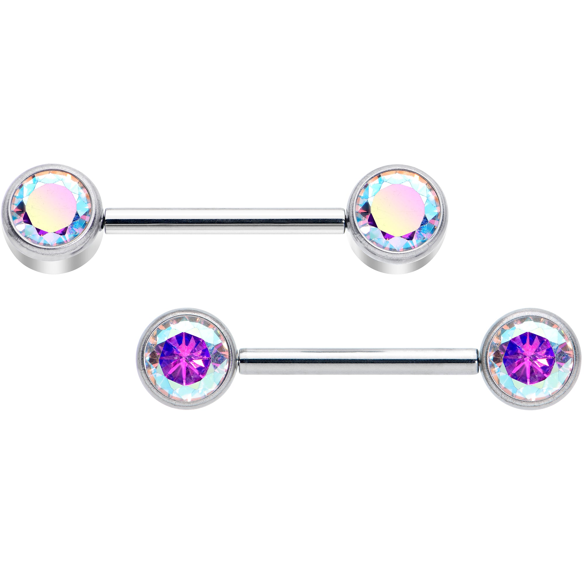 14 Gauge 9/16 Aurora CZ Gem G23 Titanium Threadless Nipple Ring Set