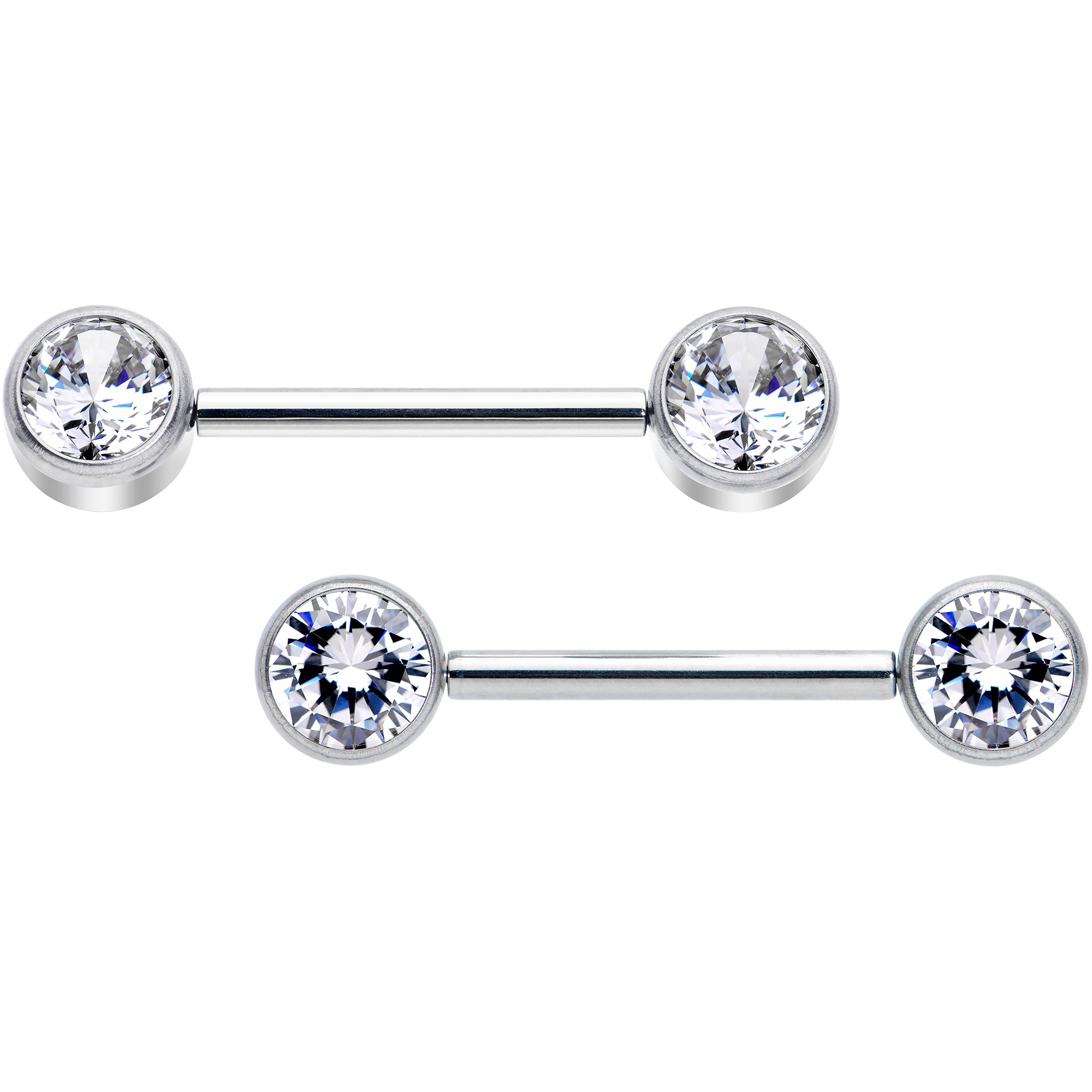 14 Gauge 9/16 Clear CZ Gem G23 Titanium Threadless Nipple Ring Set