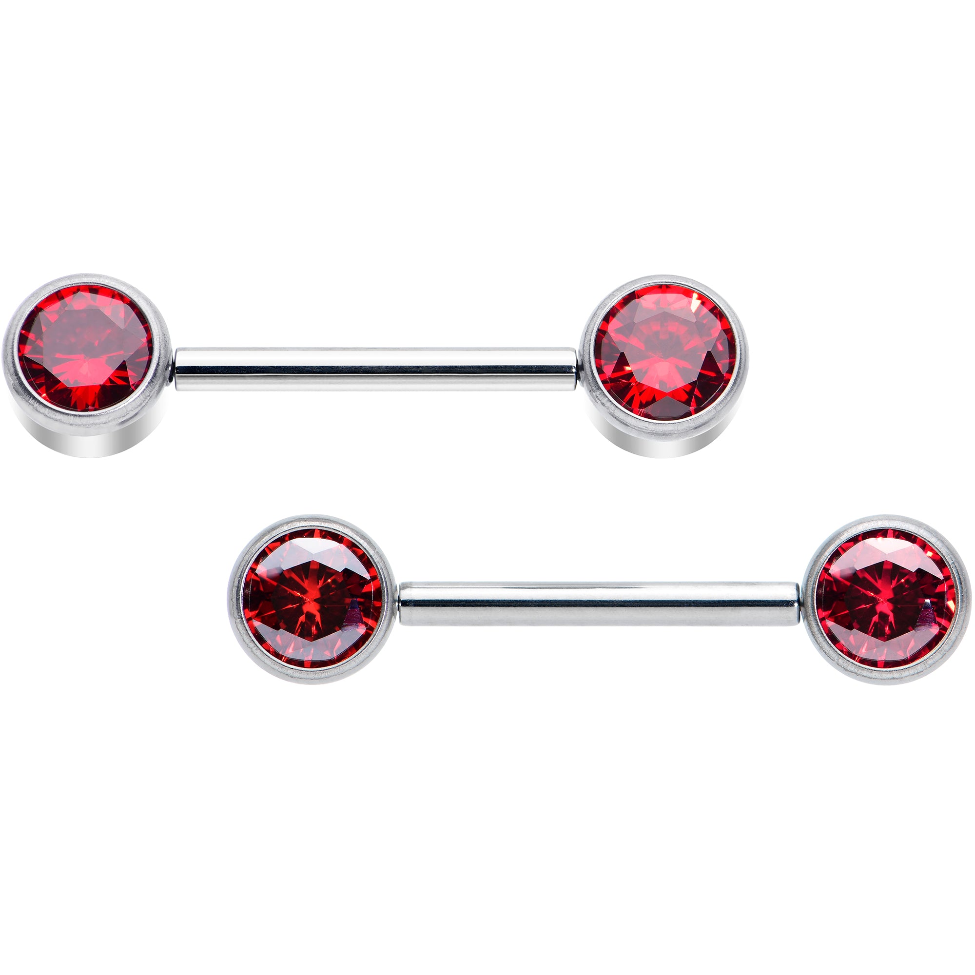 14 Gauge 9/16 Red CZ Gem G23 Titanium Threadless Nipple Ring Set