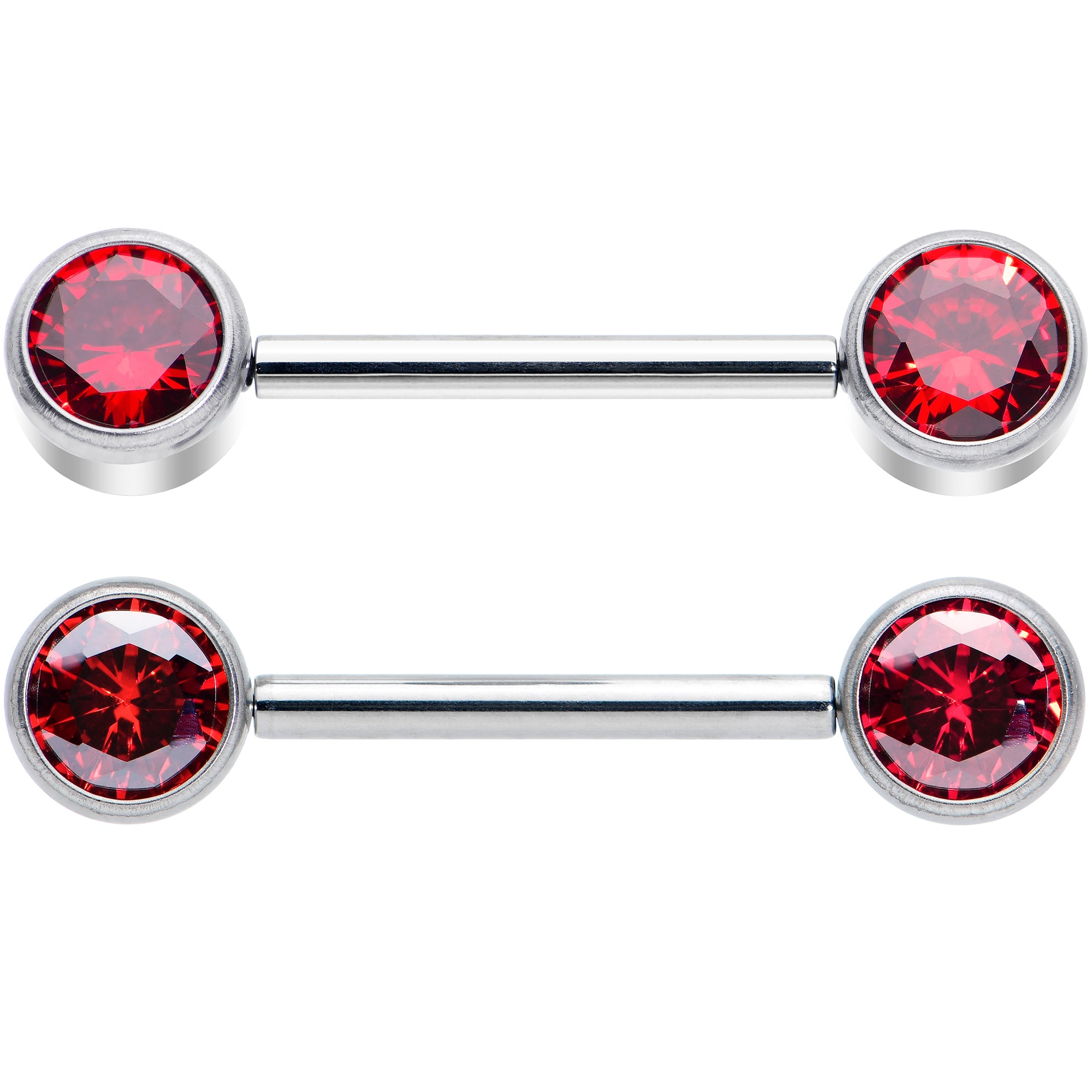 14 Gauge 9/16 Red CZ Gem G23 Titanium Threadless Nipple Ring Set