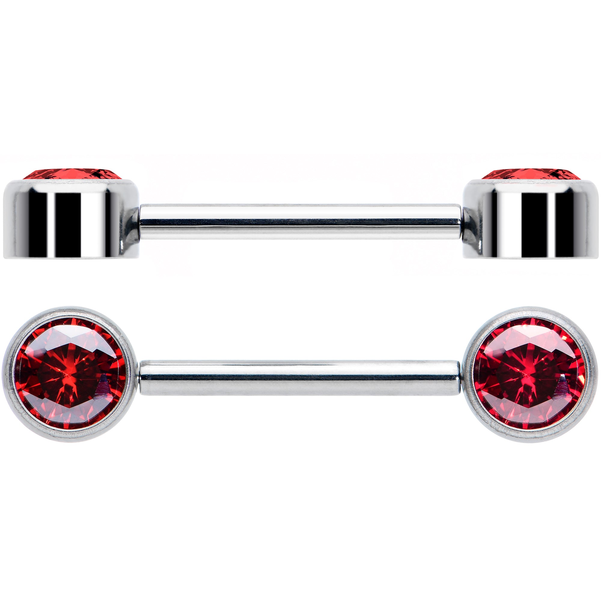 14 Gauge 9/16 Red CZ Gem G23 Titanium Threadless Nipple Ring Set