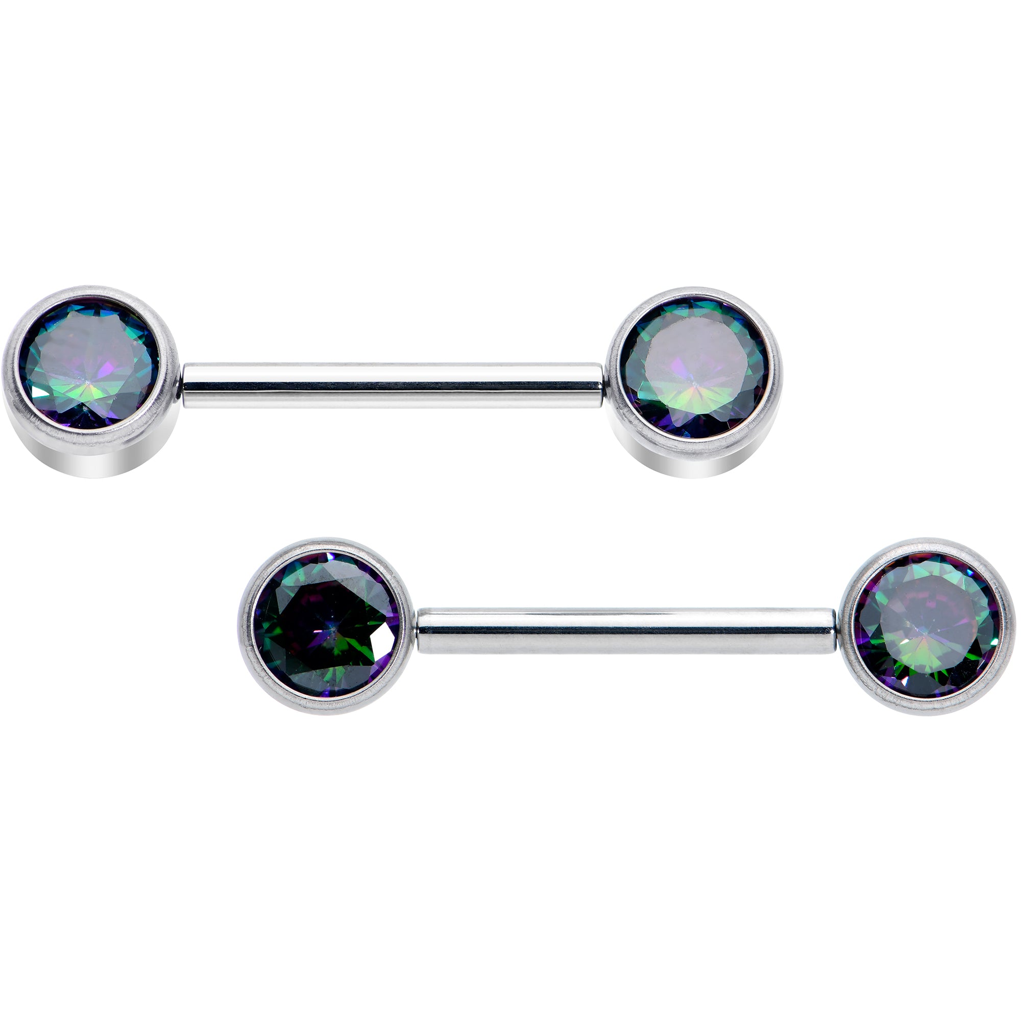 14 Gauge 9/16 Vitrail CZ Gem G23 Titanium Threadless Nipple Ring Set