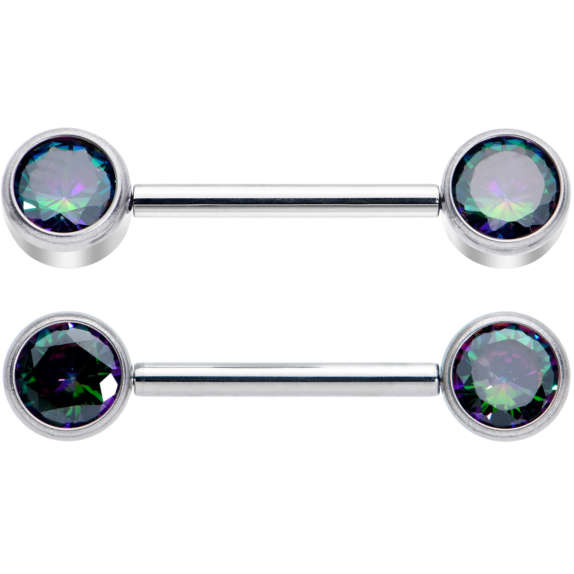 14 Gauge 9/16 Vitrail CZ Gem G23 Titanium Threadless Nipple Ring Set