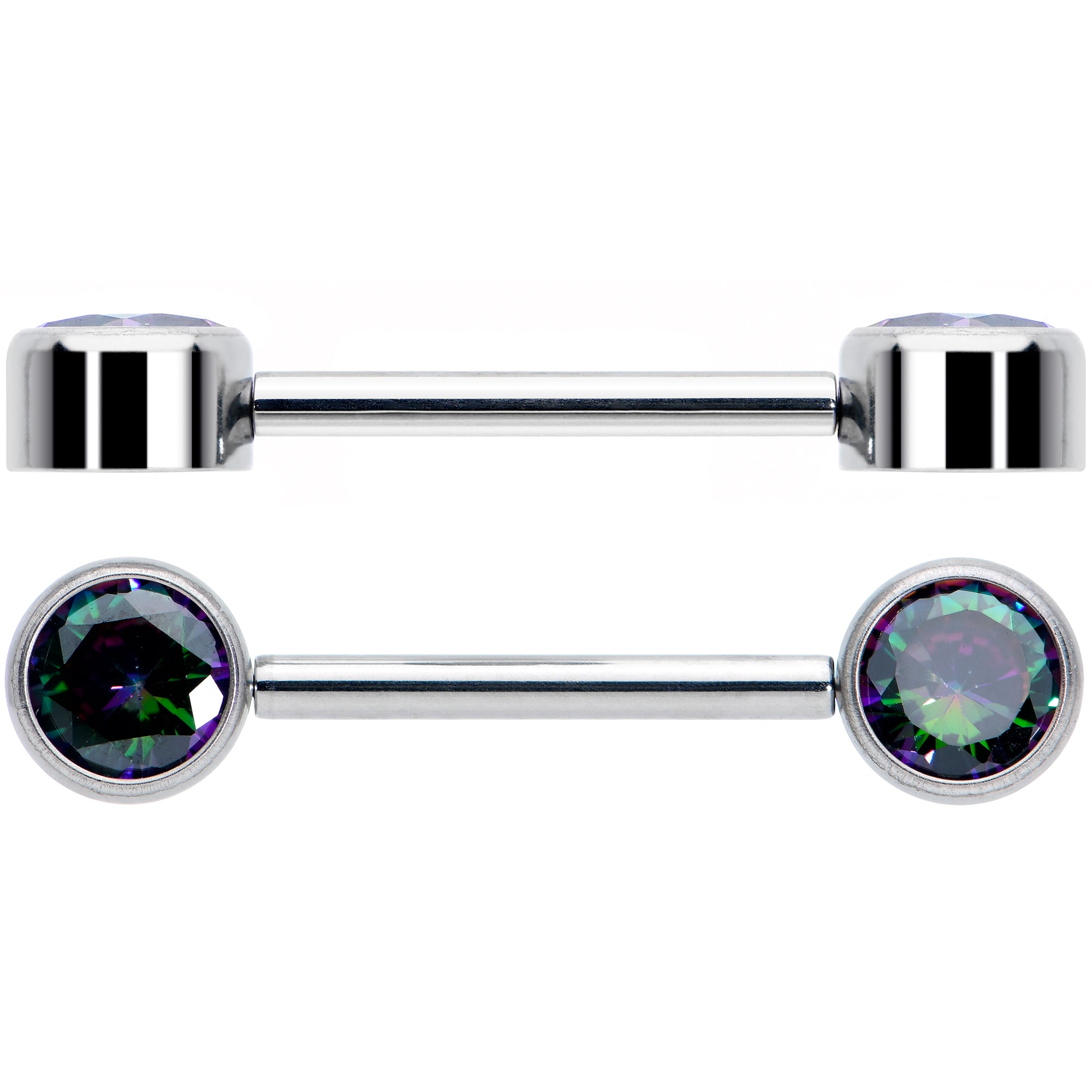 14 Gauge 9/16 Vitrail CZ Gem G23 Titanium Threadless Nipple Ring Set