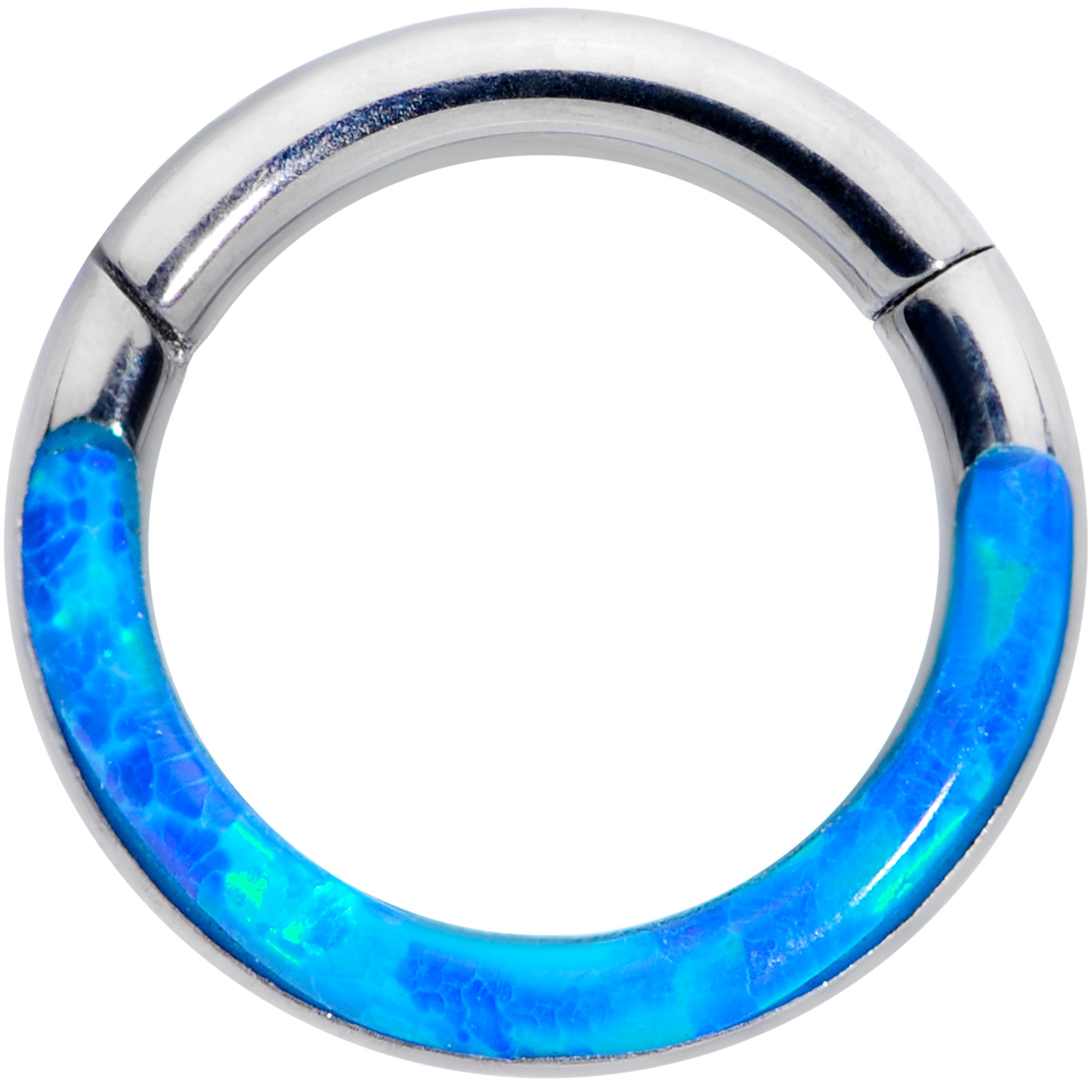 16 Gauge 1/4 Blue Synthetic Opal Implant Grade Titanium Segment Ring