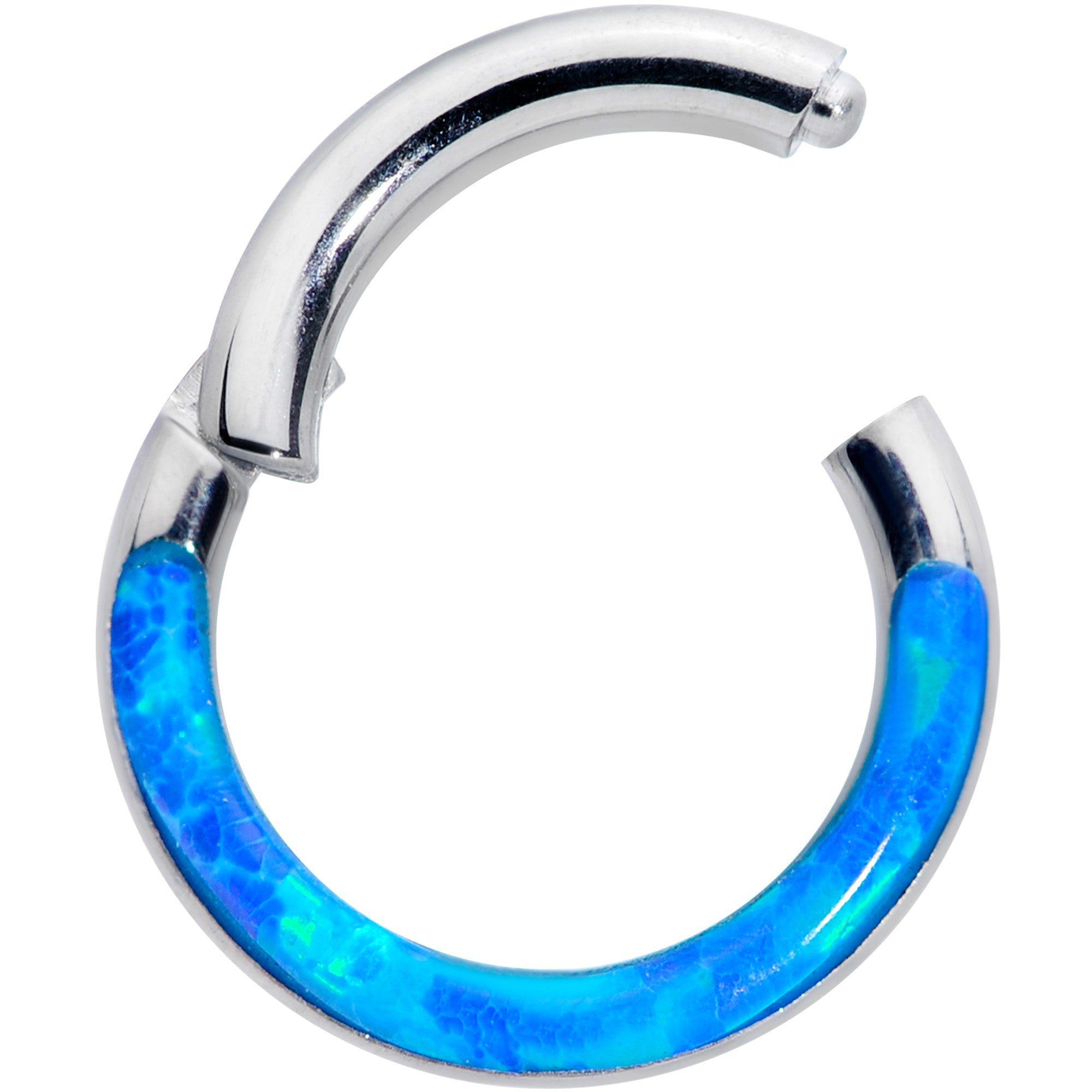 16 Gauge 1/4 Blue Synthetic Opal Implant Grade Titanium Segment Ring