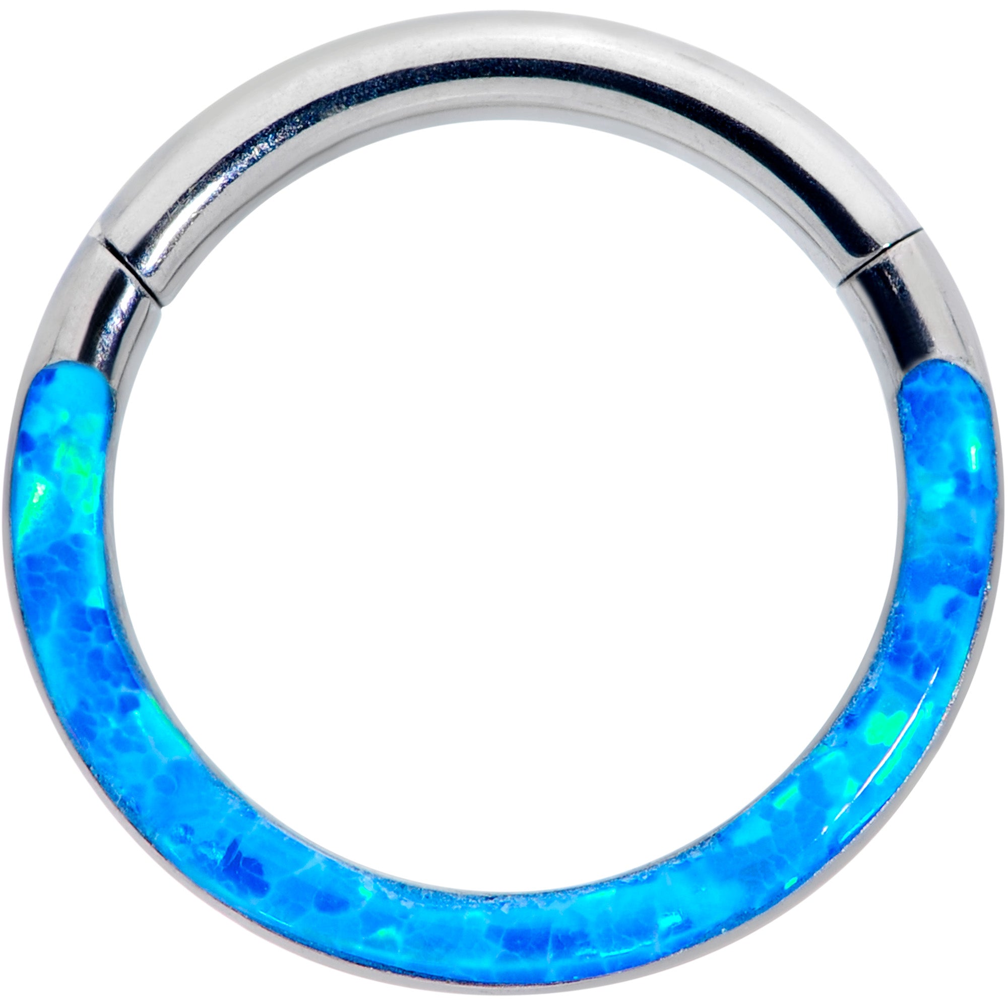 16 Gauge 5/16 Blue Synthetic Opal Implant Grade Titanium Segment Ring