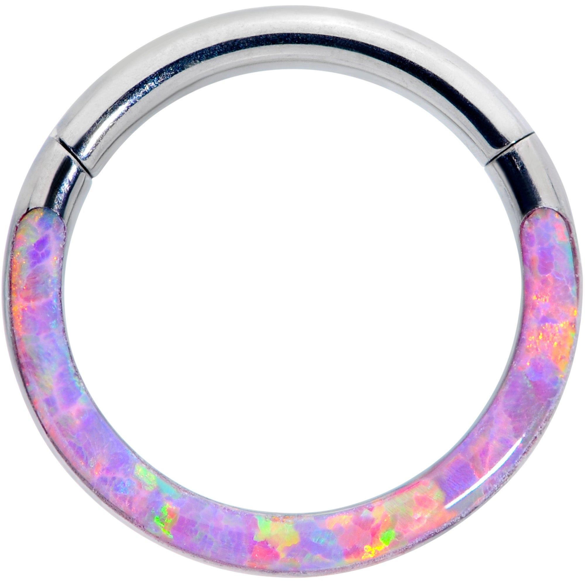 16 Gauge 5/16 Pink Synthetic Opal Implant Grade Titanium Segment Ring