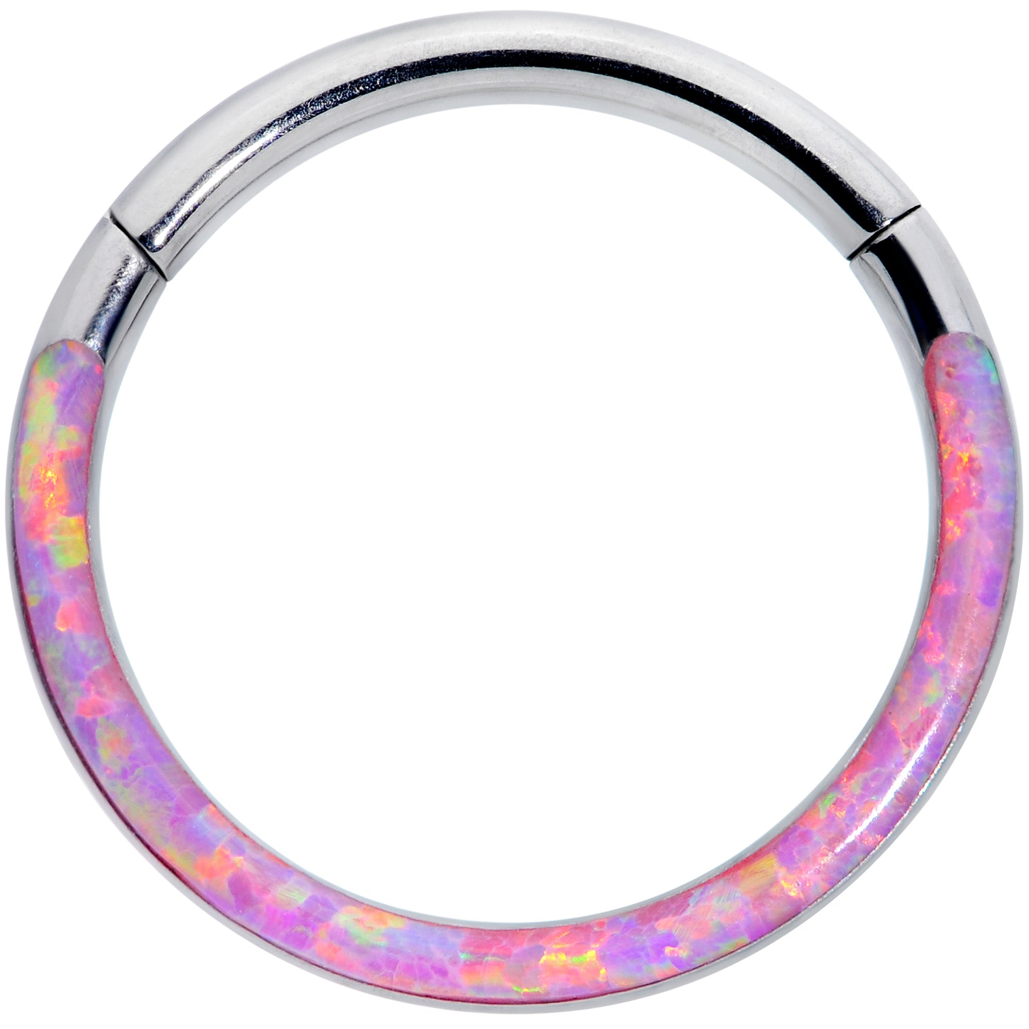 16 Gauge 3/8 Pink Synthetic Opal Implant Grade Titanium Segment Ring