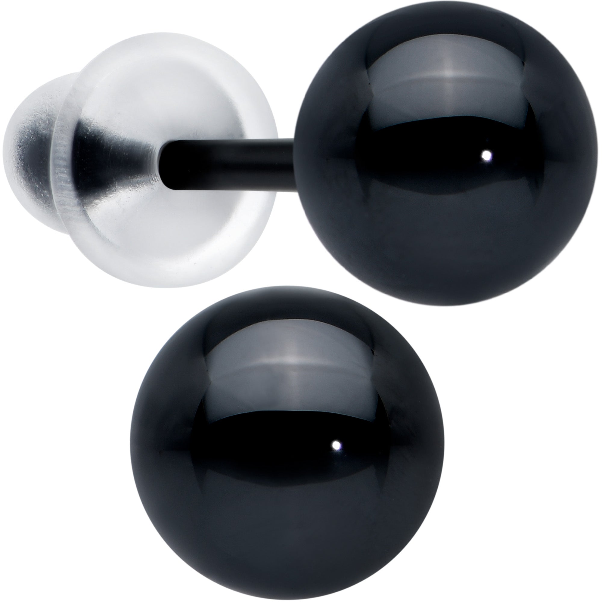 6mm Black Ceramic Ball Stud Earrings 18 Gauge