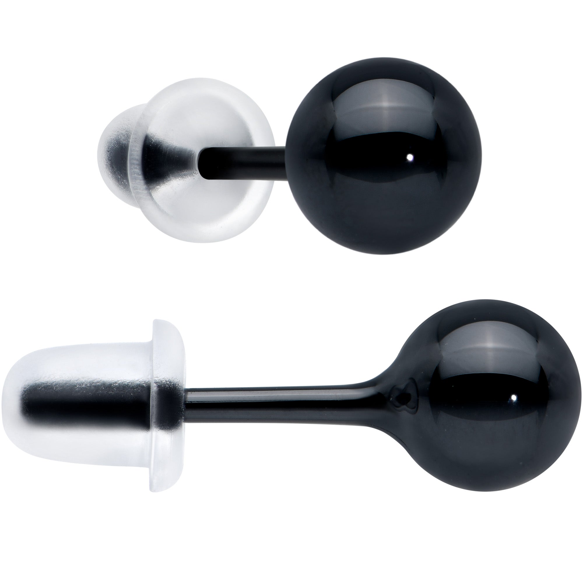 6mm Black Ceramic Ball Stud Earrings 18 Gauge