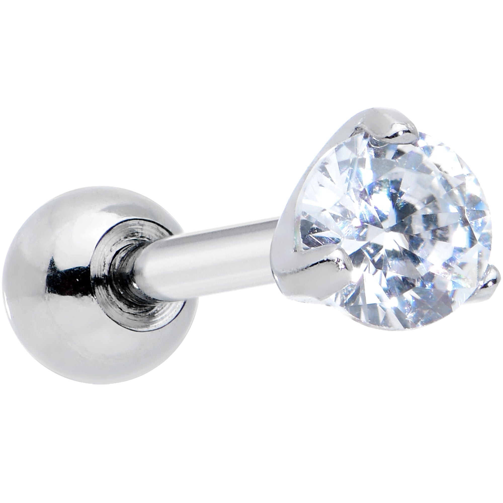 18 Gauge 1/4 Clear CZ Gem 3mm Round Cartilage Tragus Earring