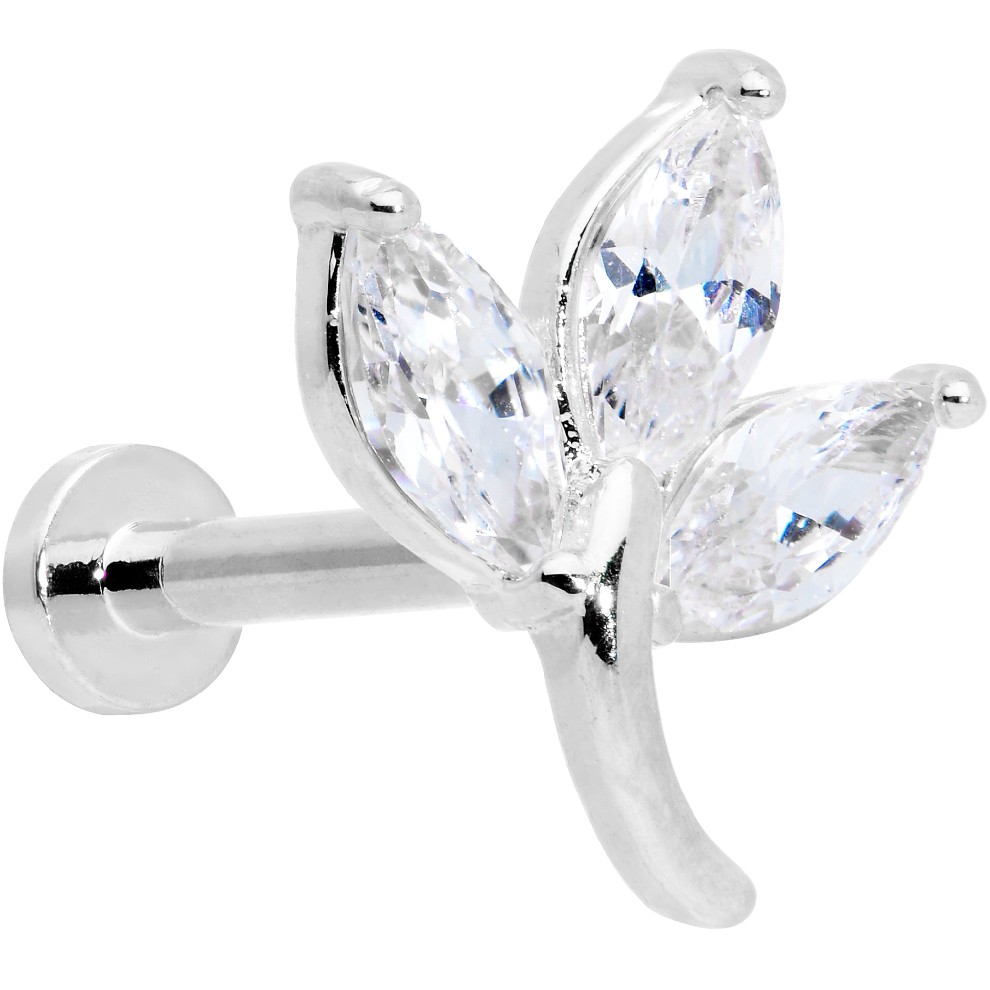 16 Gauge 5/16 Clear CZ Gem Leaves Internally Threaded Labret Tragus