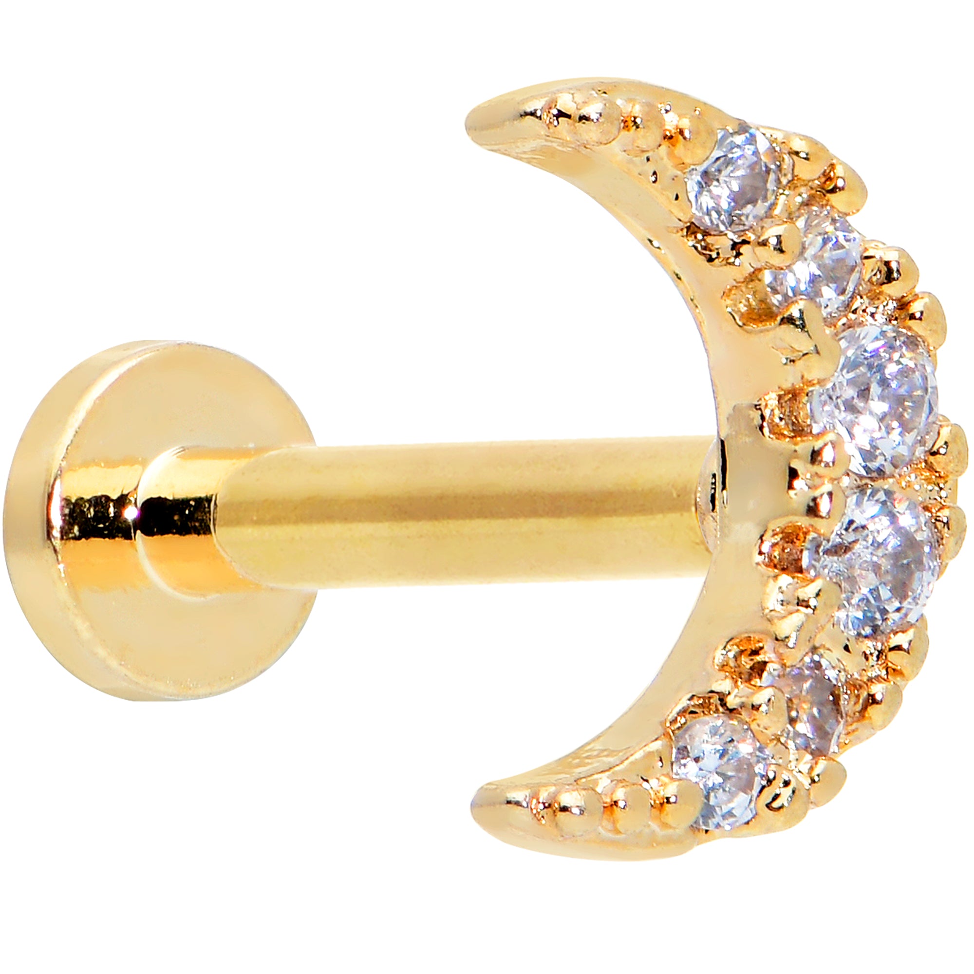 16 Gauge 5/16 Clear CZ Gem Gold Tone Moon Internal Thread Labret