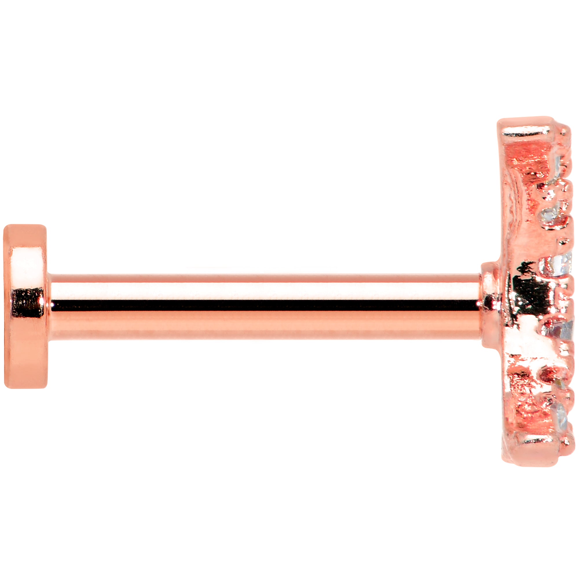 16 Gauge 5/16 Clear CZ Gem Rose Gold Tone Moon Internal Thread Labret