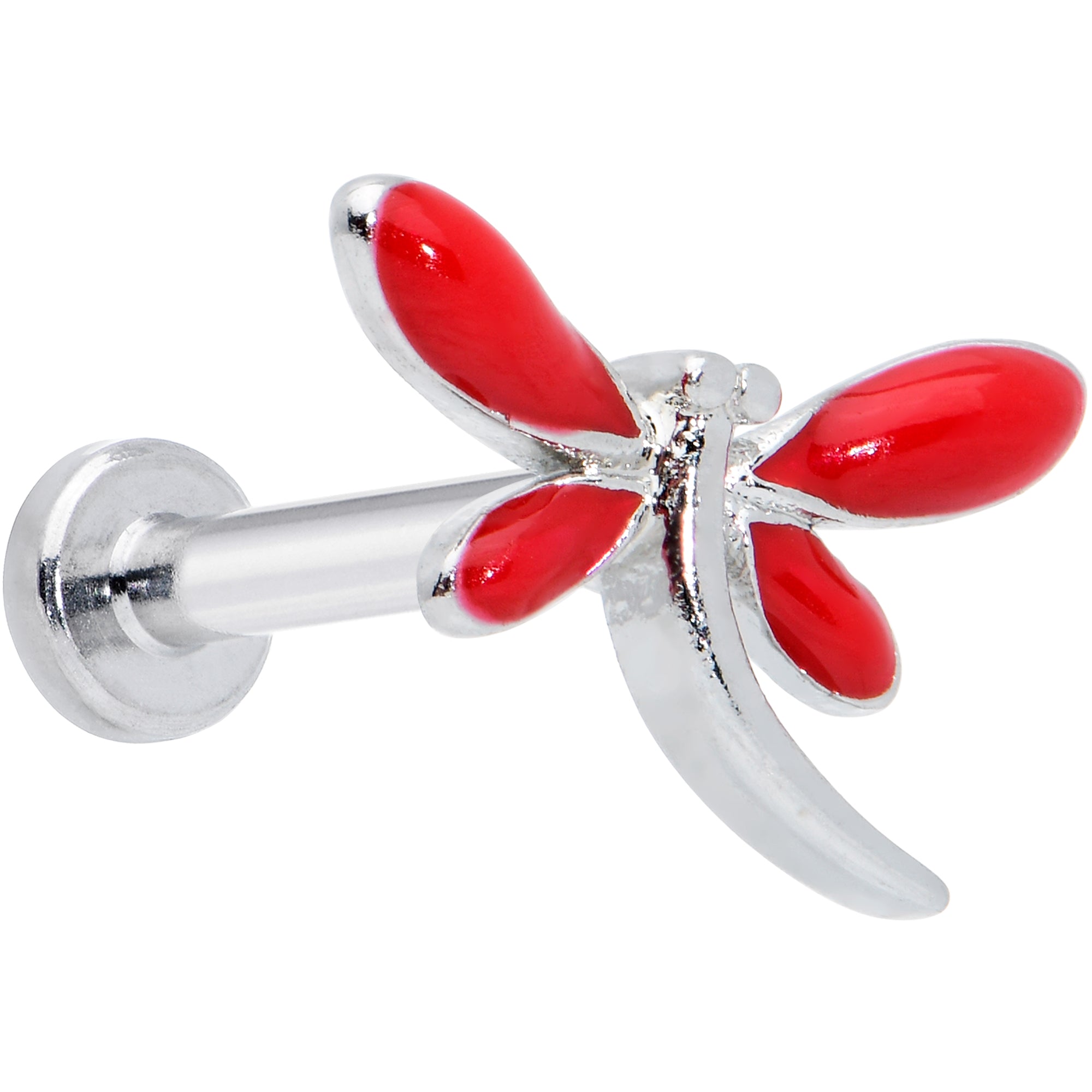 16 Gauge 1/4 Dragonfly Red Wings Internally Threaded Labret Tragus