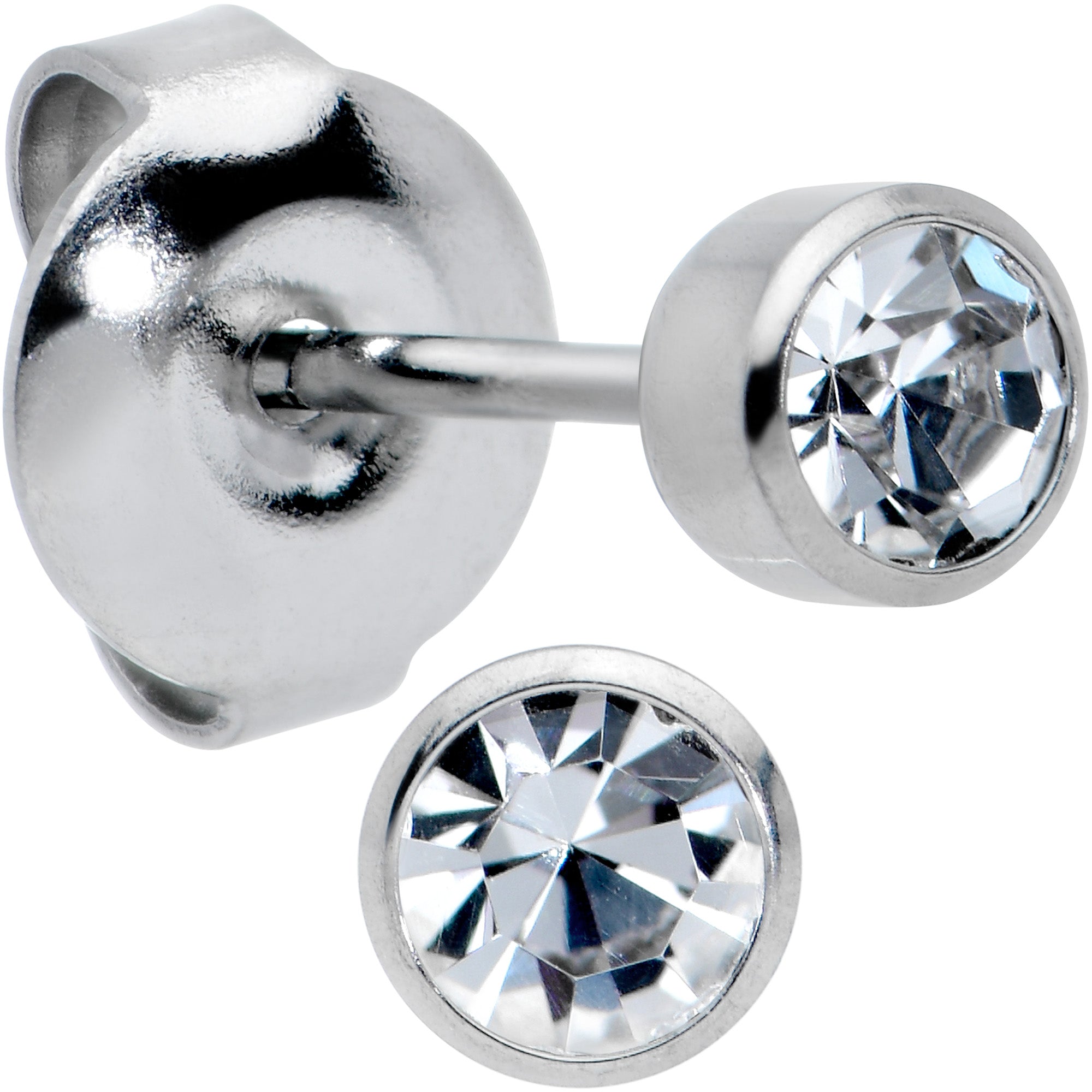 4mm Cubic Zirconia Bezel G23 Titanium Post Stud Earrings