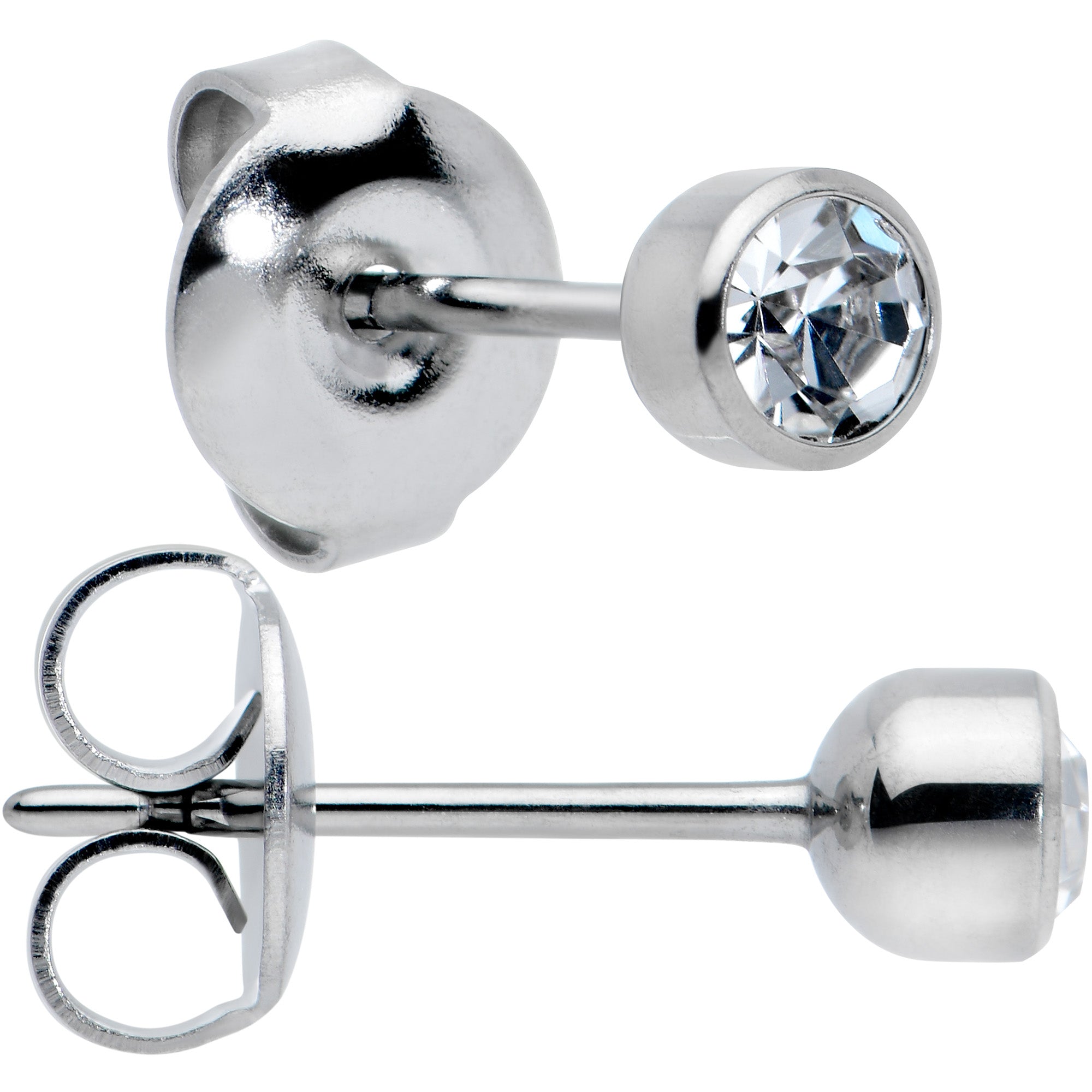 4mm Cubic Zirconia Bezel G23 Titanium Post Stud Earrings