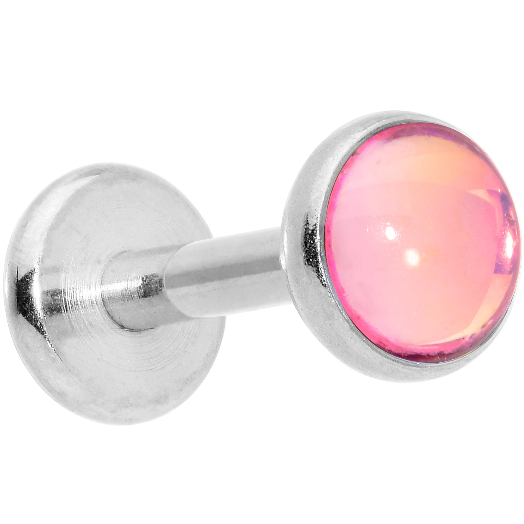 16 Gauge 1/4 Pink Faux Opal Internally Threaded Labret Monroe Tragus