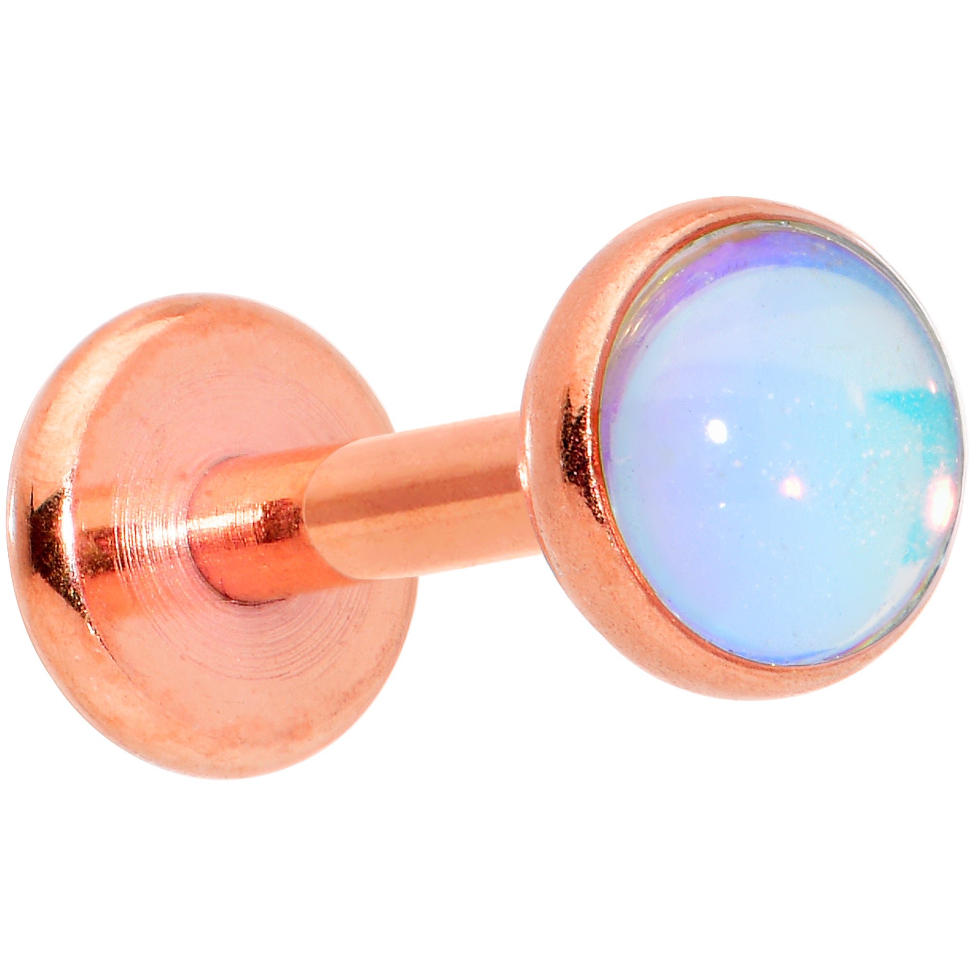 16 Gauge 1/4 Faux Opal Rose Gold Tone Internal Thread Labret Tragus