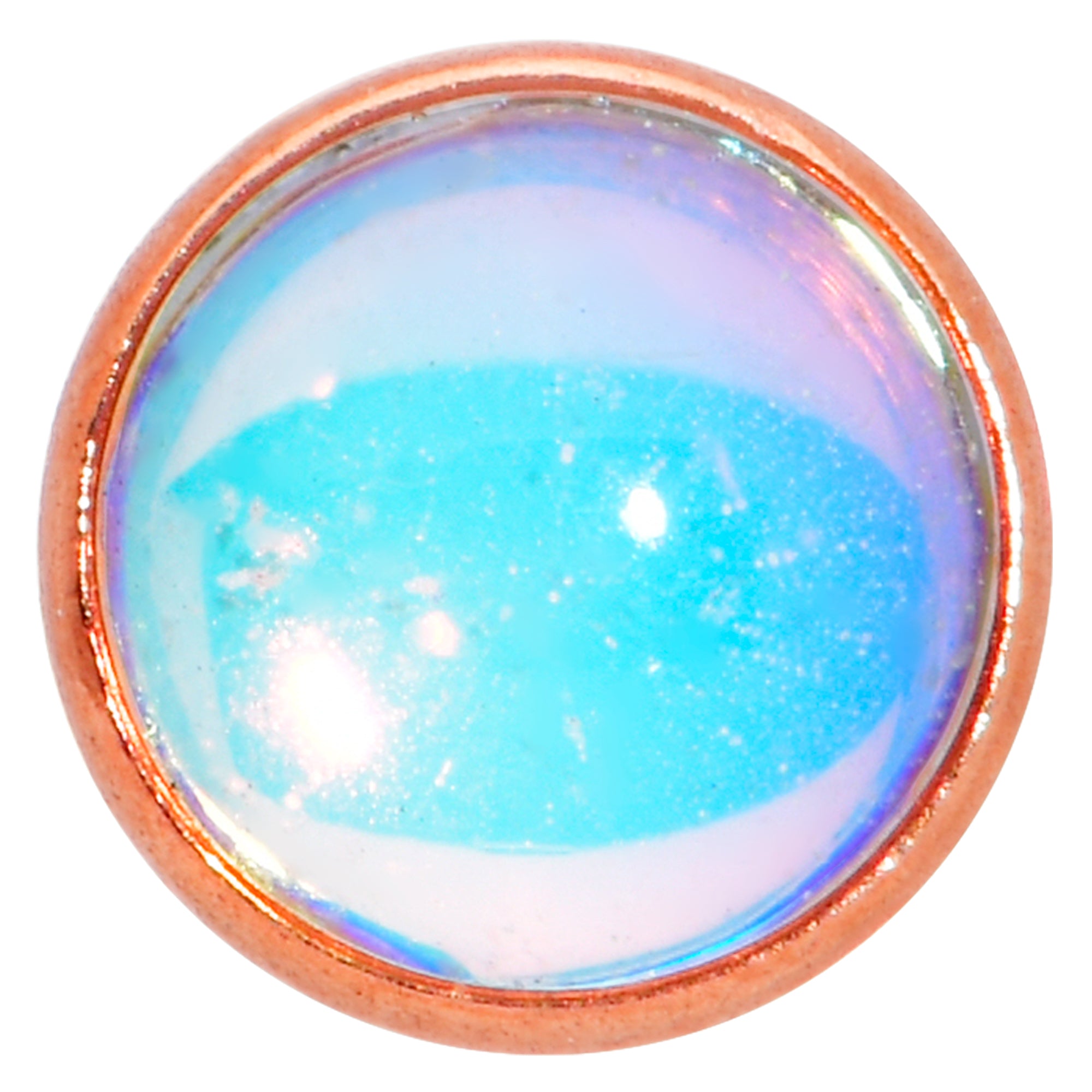 16 Gauge 1/4 Faux Opal Rose Gold Tone Internal Thread Labret Tragus