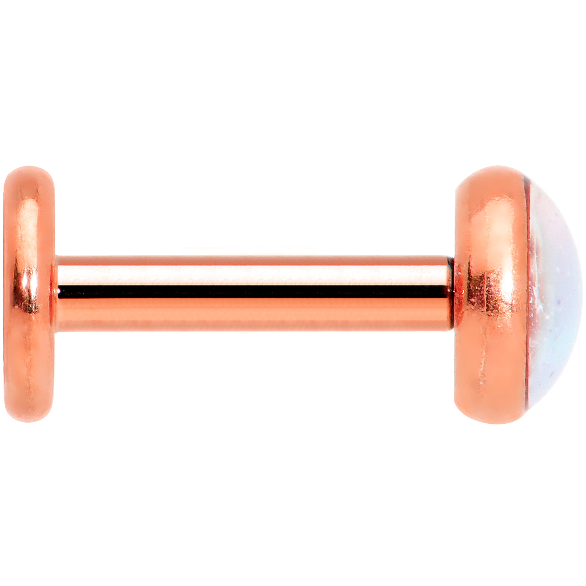 16 Gauge 1/4 Faux Opal Rose Gold Tone Internal Thread Labret Tragus