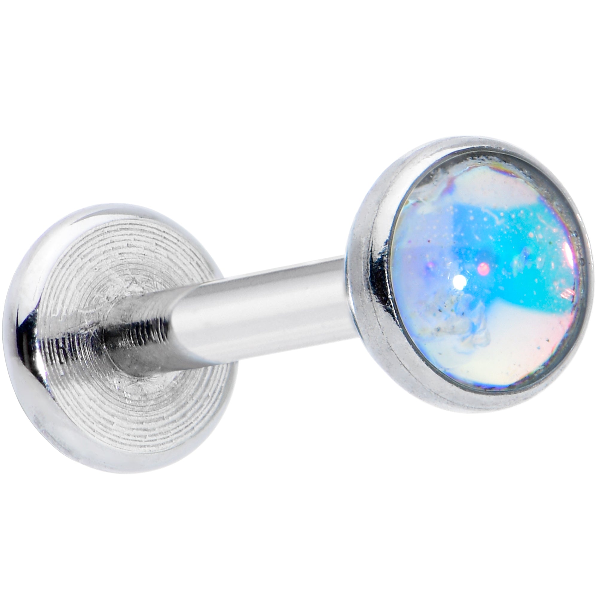 16 Gauge 5/16 Blue Faux Opal Internally Threaded Labret Monroe Tragus