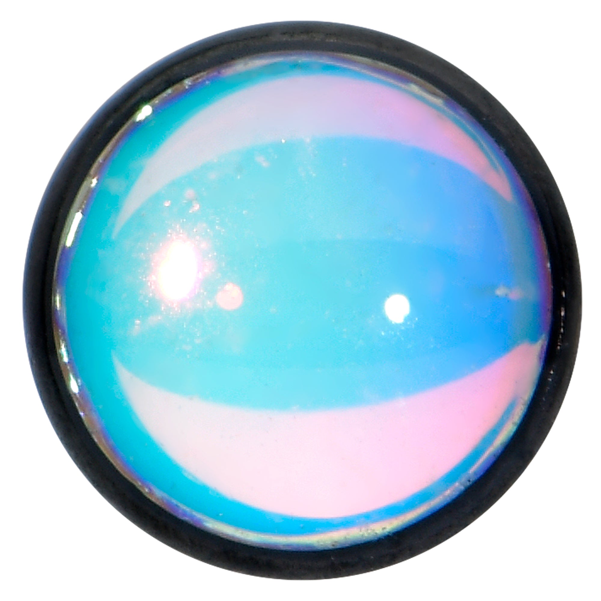 16 Gauge 5/16 White Faux Opal Black Internally Threaded Labret Tragus