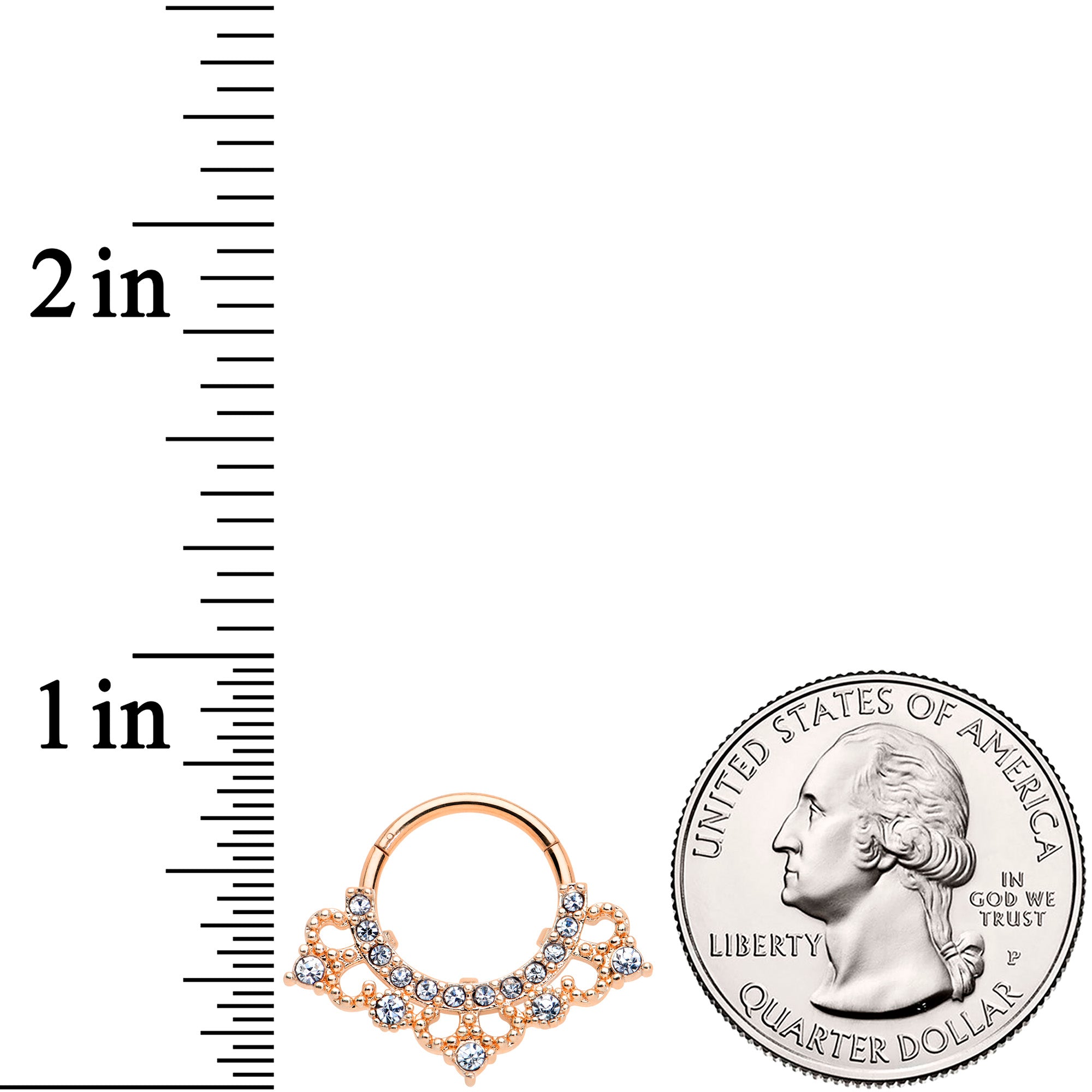 16 Gauge 3/8 Clear Gem Rose Gold Tone Tiny Tiara Hinged Segment Ring