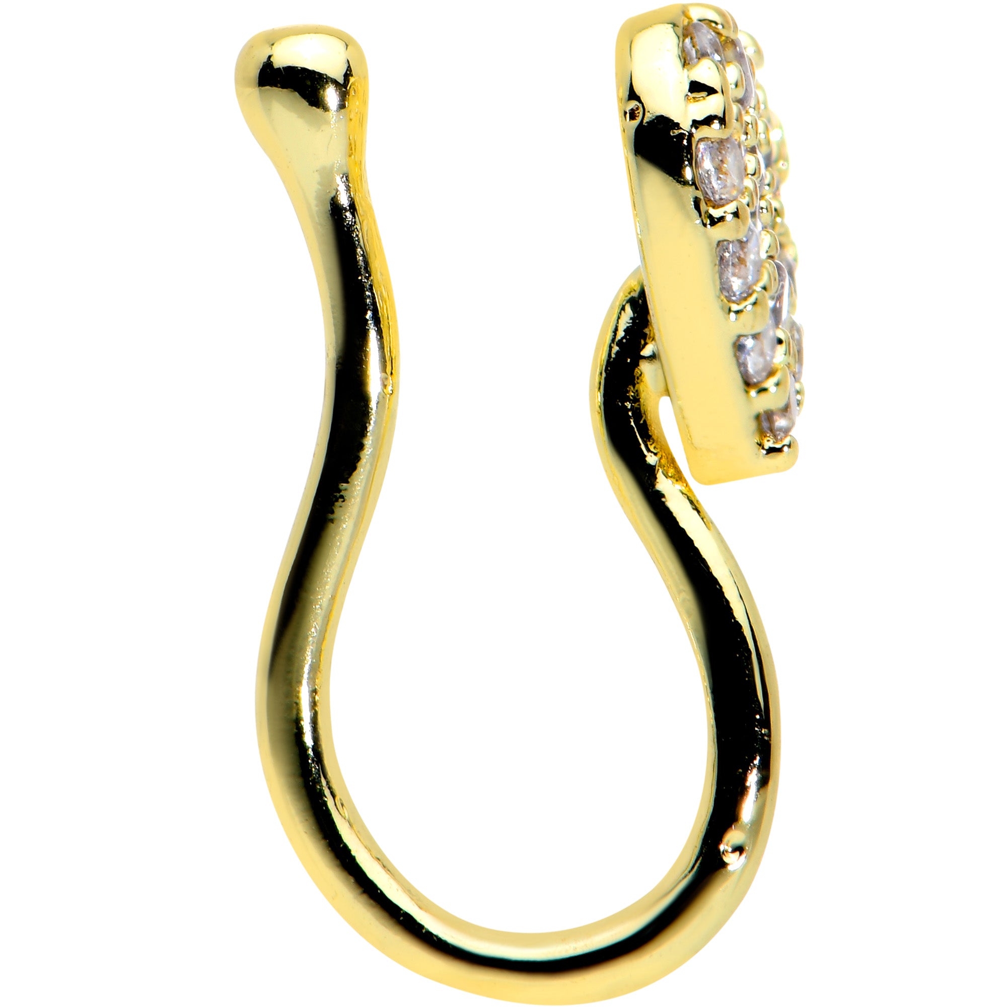 Clear CZ Gem Gold Tone Paved Heart Clip On Fake Nose Ring