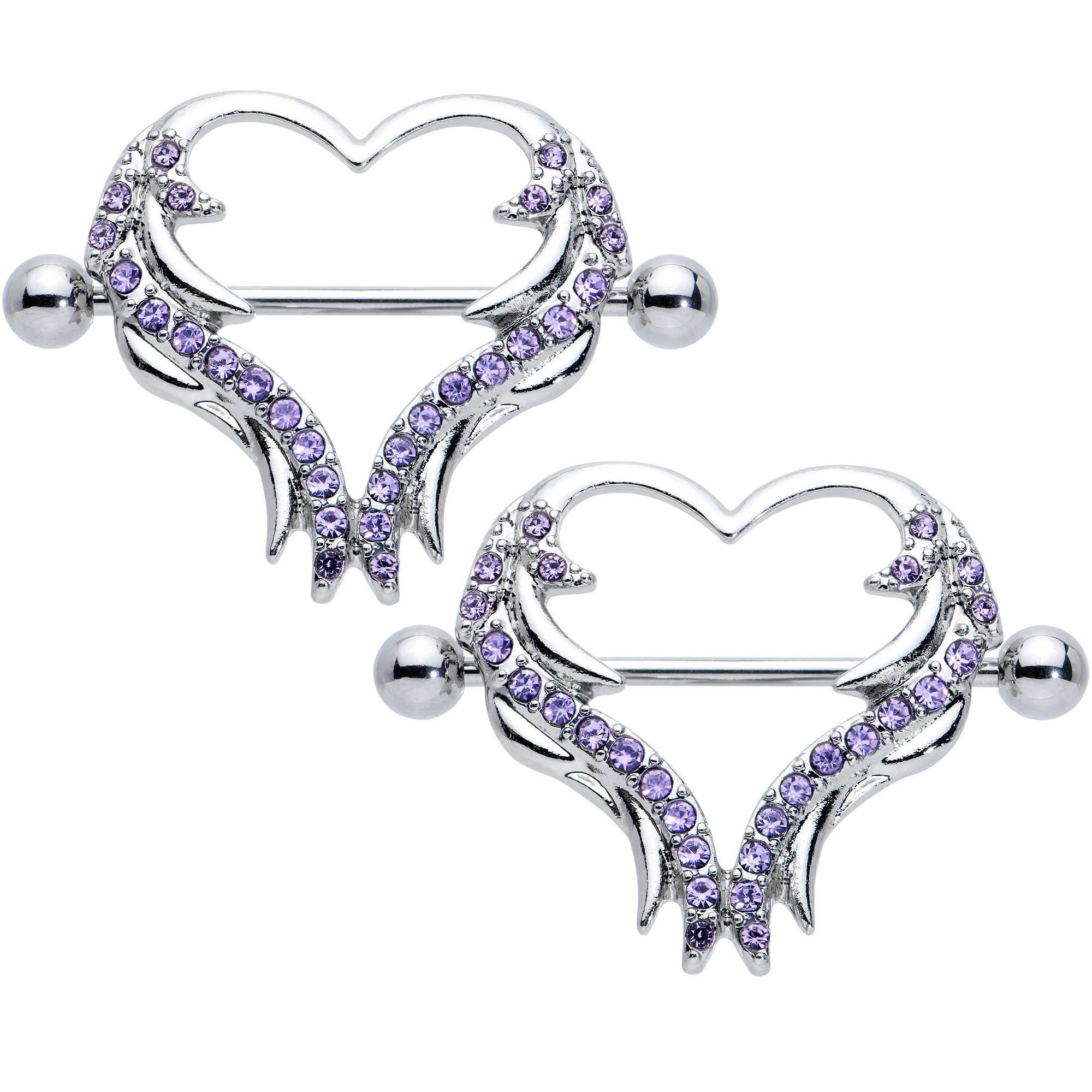 14 Gauge 3/4 Purple Gem Rock and Roll Heart Nipple Shield Set