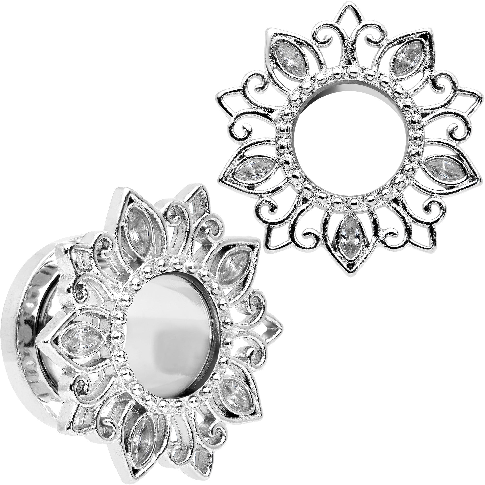 Clear Gem Floral Lotus Screw Fit Tunnel Plug Set