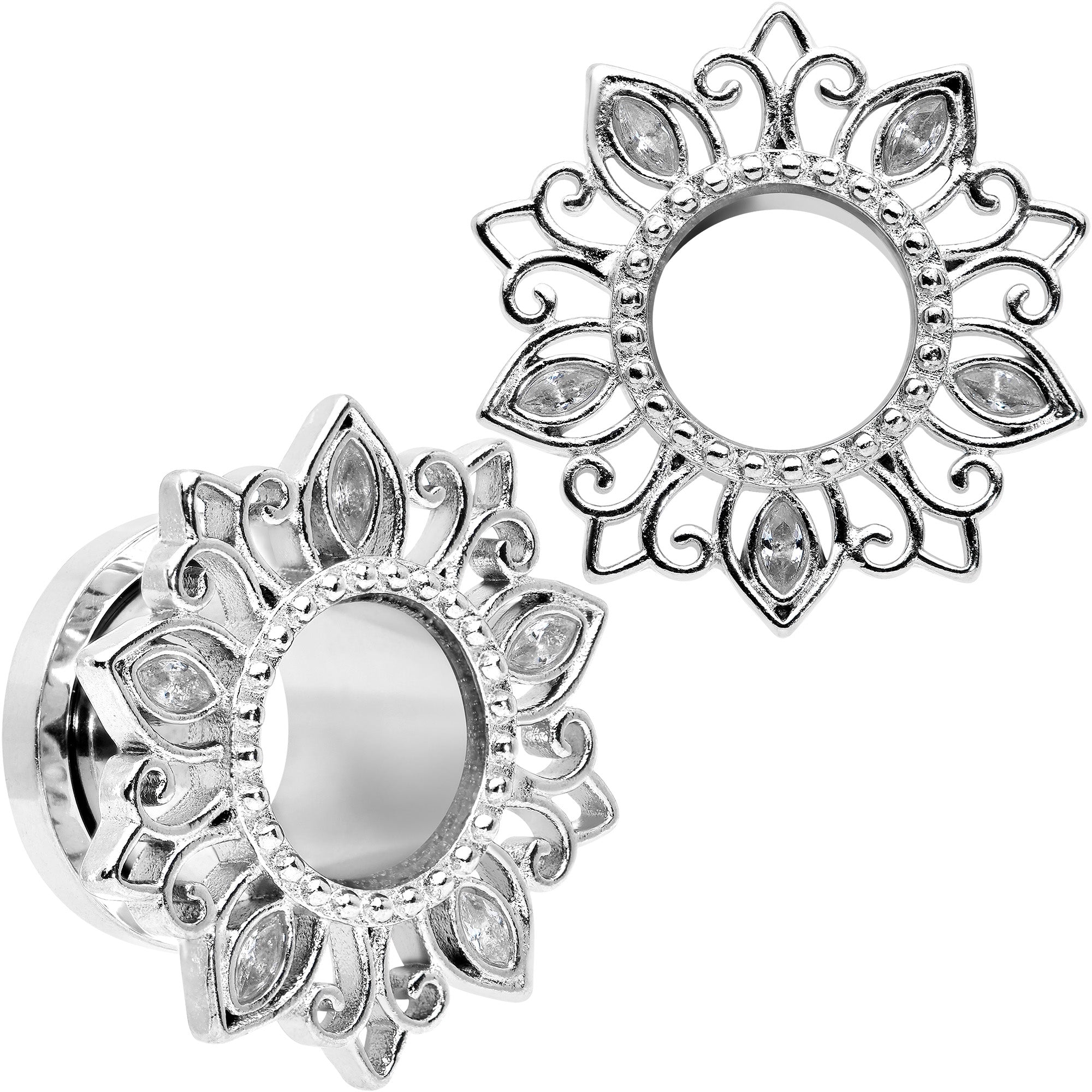 Clear Gem Floral Lotus Screw Fit Tunnel Plug Set