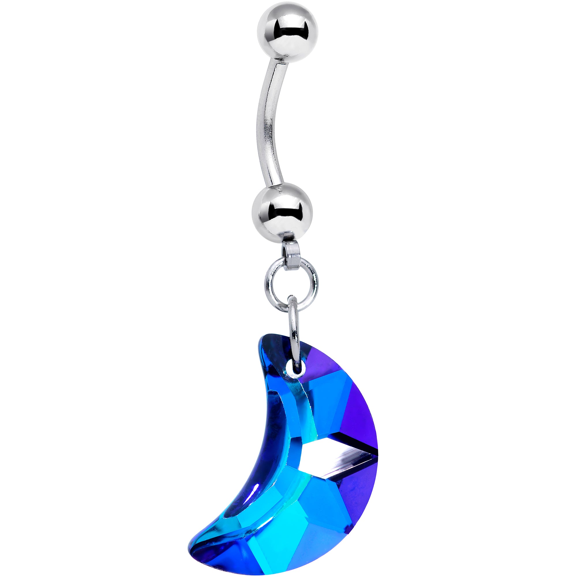 Blue Gem Crescent Moon Dangle Belly Ring