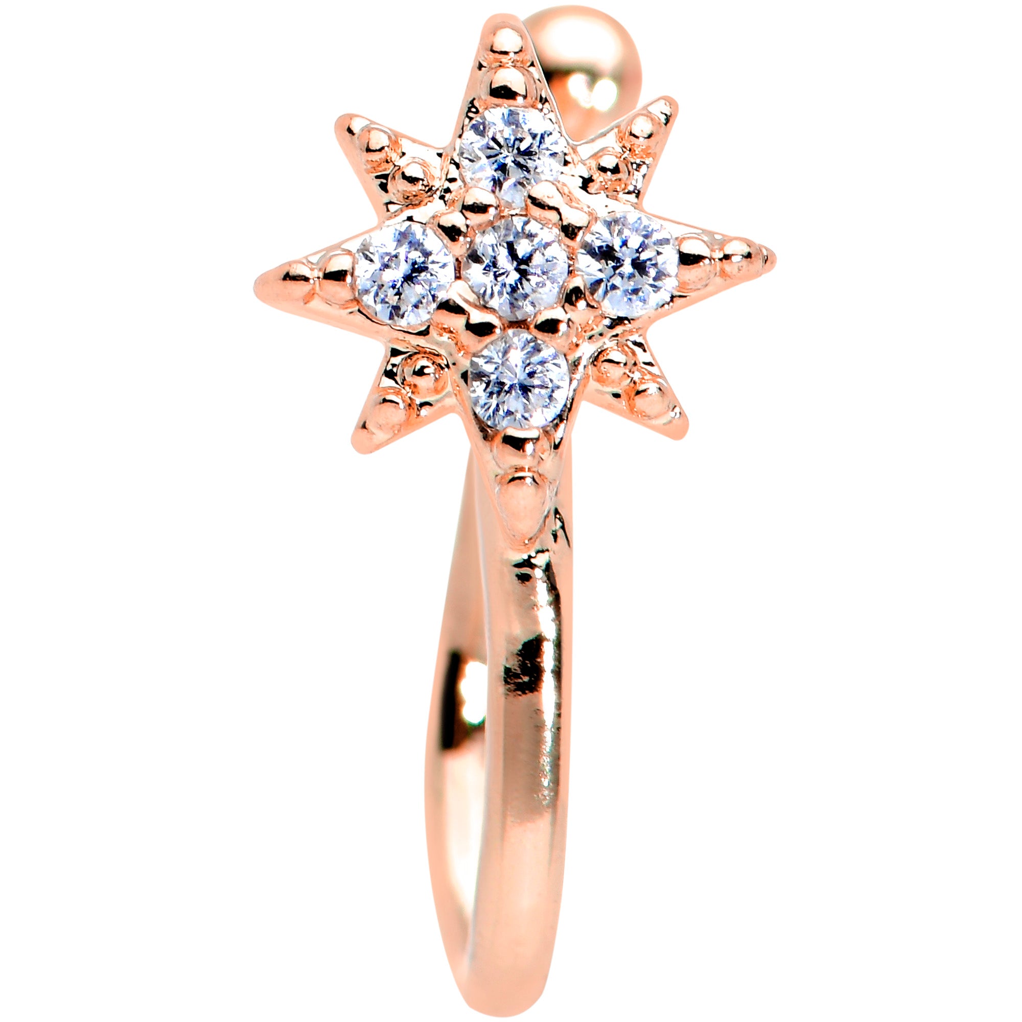 Clear Gem Rose Gold Tone Compass Star Clip On Fake Nose Ring